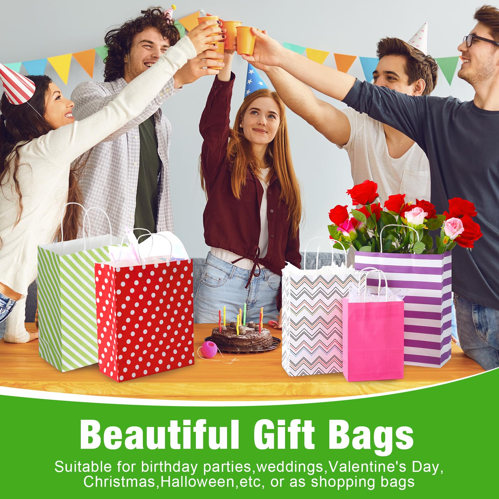 Tenceur Tenceur 28 Pcs Assorted Paper Gift Bags with Handles for Valentine's Day Birthday Shopping Christmas in Small Medium Large Sizes - View 6 of 6