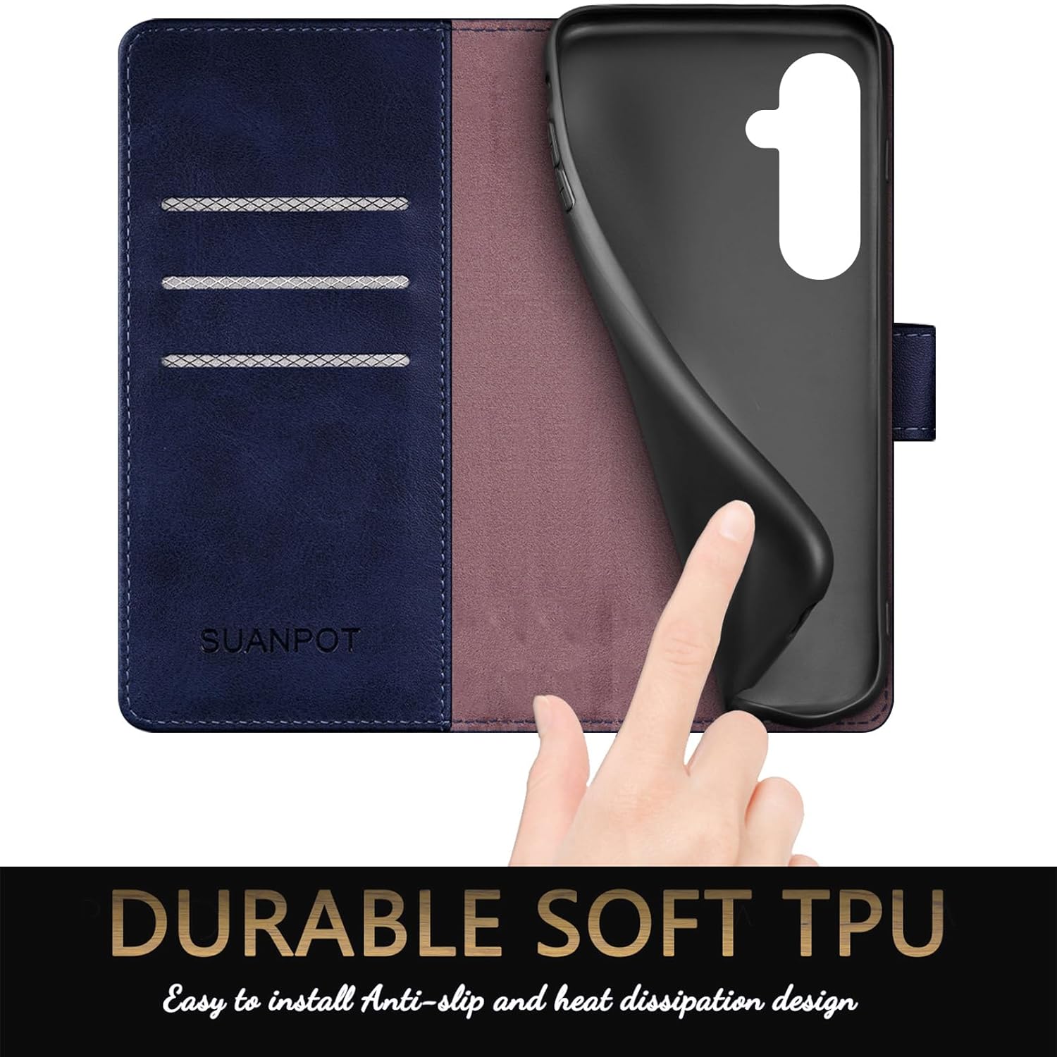 SUANPOT Suanpot Samsung Galaxy S23 FE Wallet Case RFID Blocking Credit Card Holder PU Leather Flip Folio Cover for Men and Women Blue - View 7 of 9