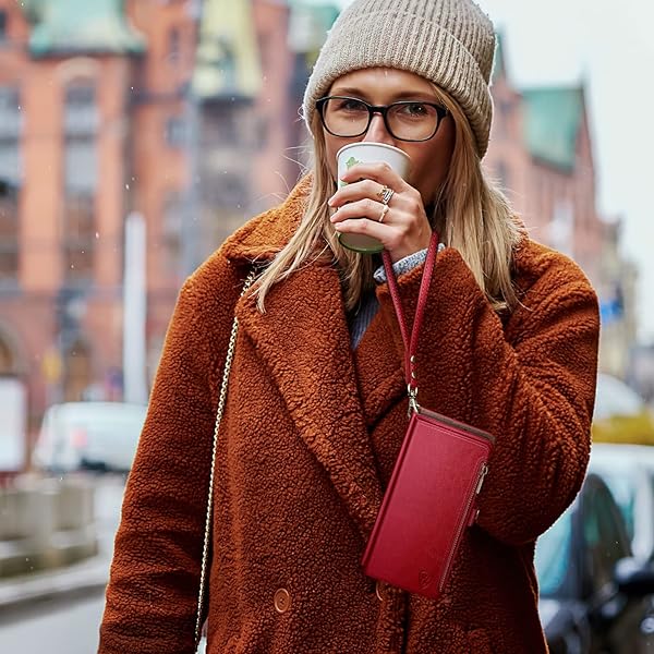 XcaseBar XcaseBar Samsung Galaxy S23 FE Wallet Case Zipper Credit Card Holder RFID Blocking Flip Folio PU Leather Shockproof Cover Red - View 7 of 8