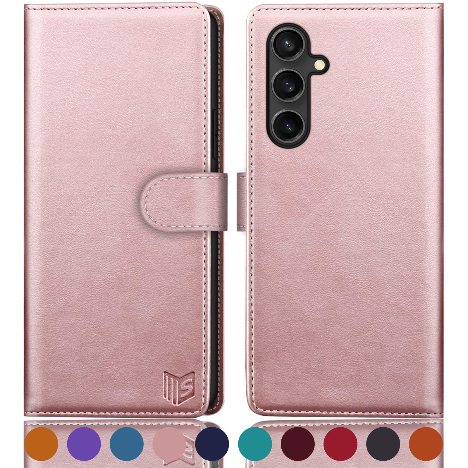 Suanpot Samsung Galaxy S23 FE Wallet Case RFID Blocking Credit Card Holder PU Leather Flip Folio Cover for Men and Women Rose Gold