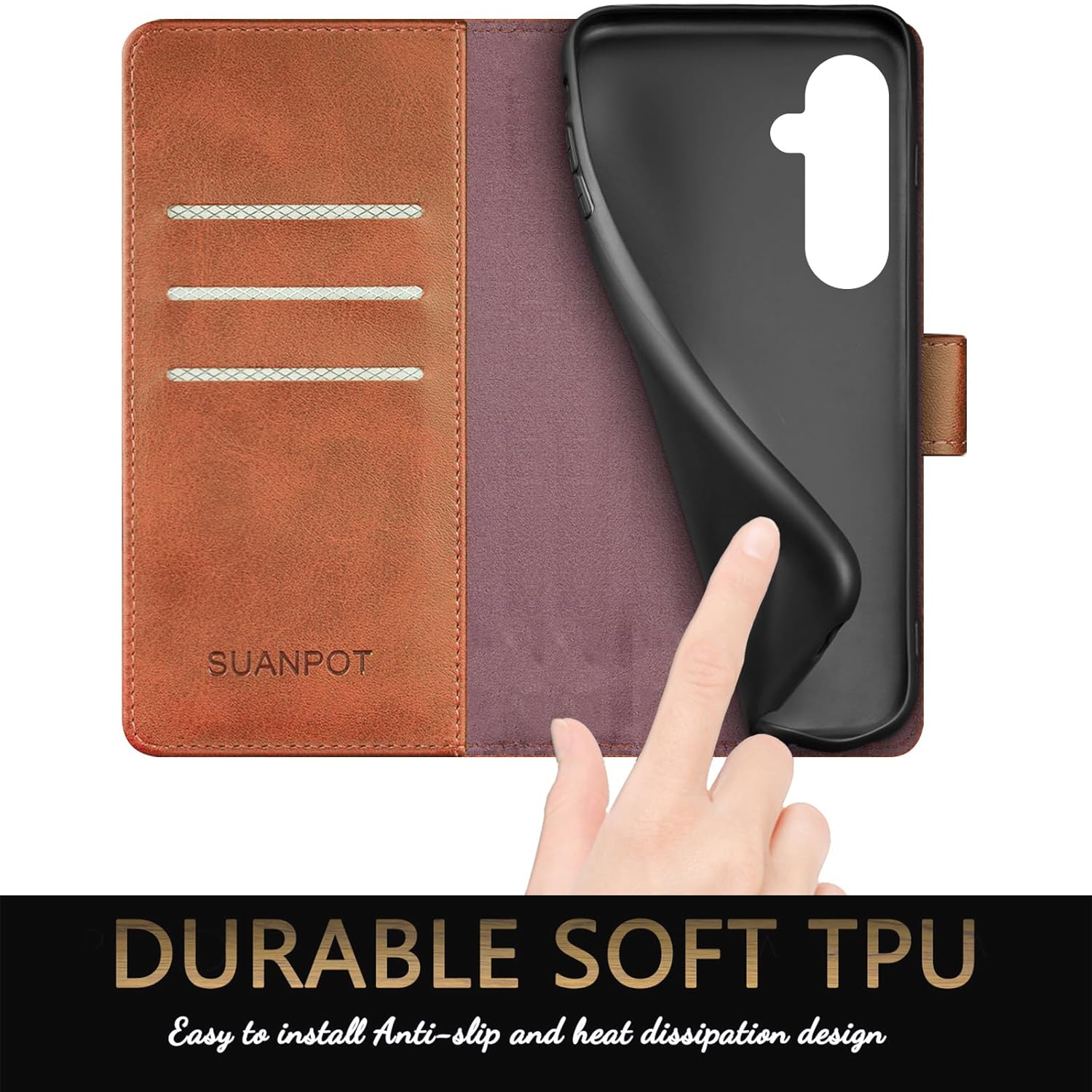 SUANPOT Suanpot Samsung Galaxy S23 FE Wallet Case RFID Blocking Credit Card Holder PU Leather Flip Folio Cover Light Brown for Men and Women - View 7 of 9