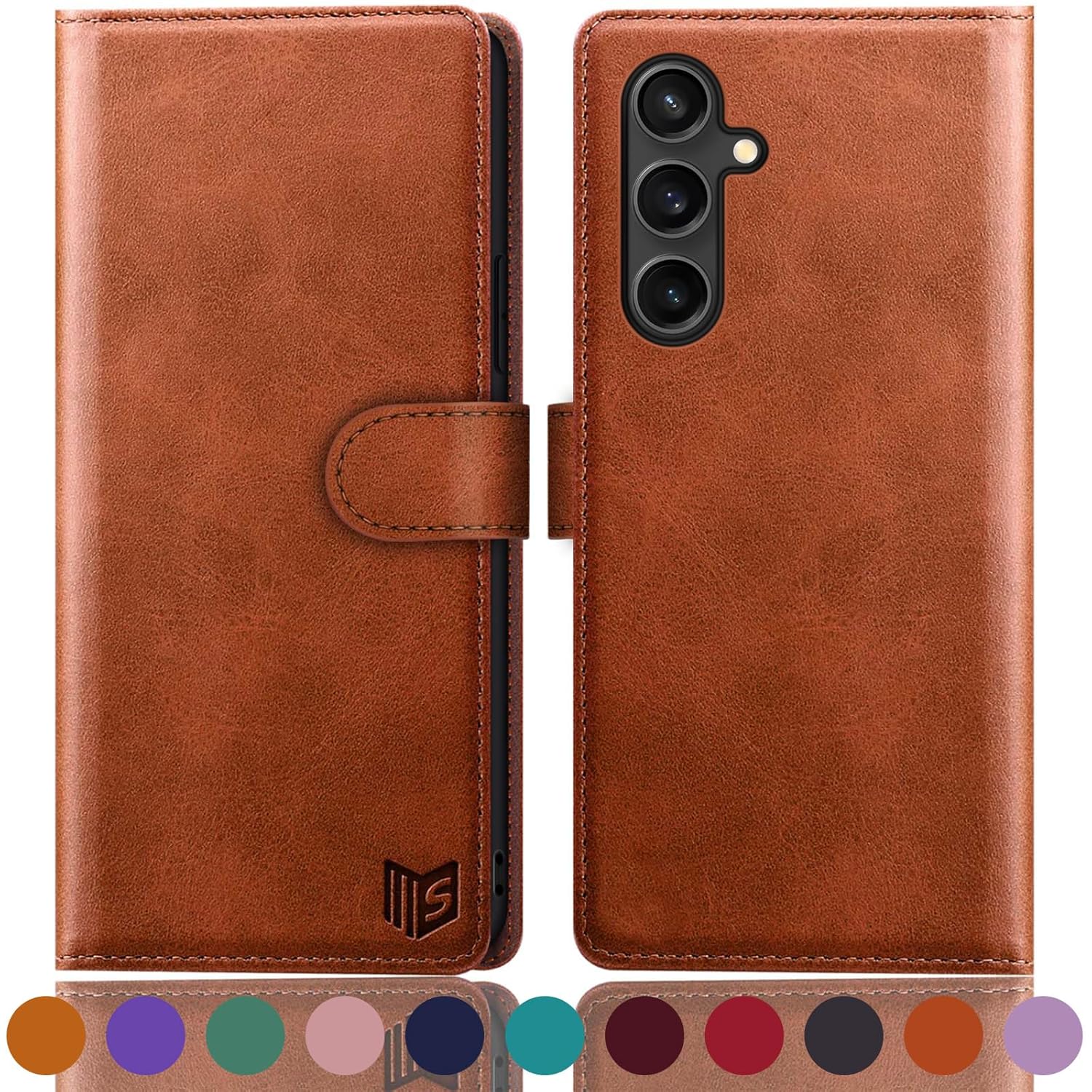 Suanpot Samsung Galaxy S23 FE Wallet Case RFID Blocking Credit Card Holder PU Leather Flip Folio Cover Light Brown for Men and Women