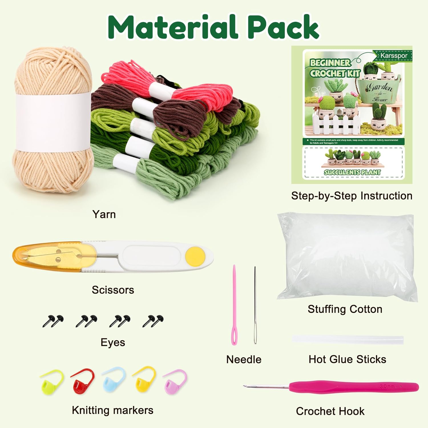 Karsspor Karsspor Crochet Kit for Beginners 4 PCS Succulents with Step-by-Step Instructions and Video Tutorials Complete Starter Kit - View 3 of 7
