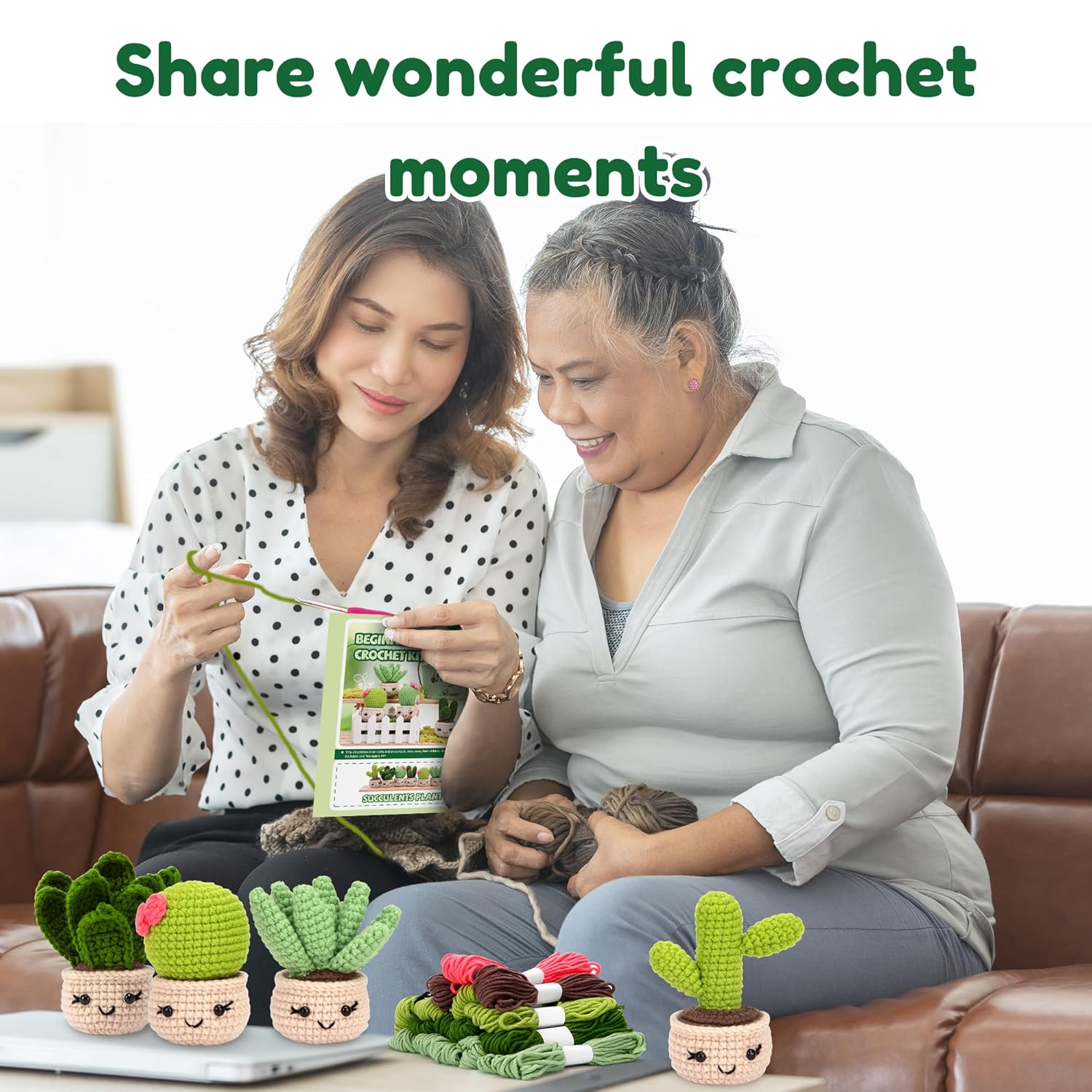 Karsspor Karsspor Crochet Kit for Beginners 4 PCS Succulents with Step-by-Step Instructions and Video Tutorials Complete Starter Kit - View 6 of 7