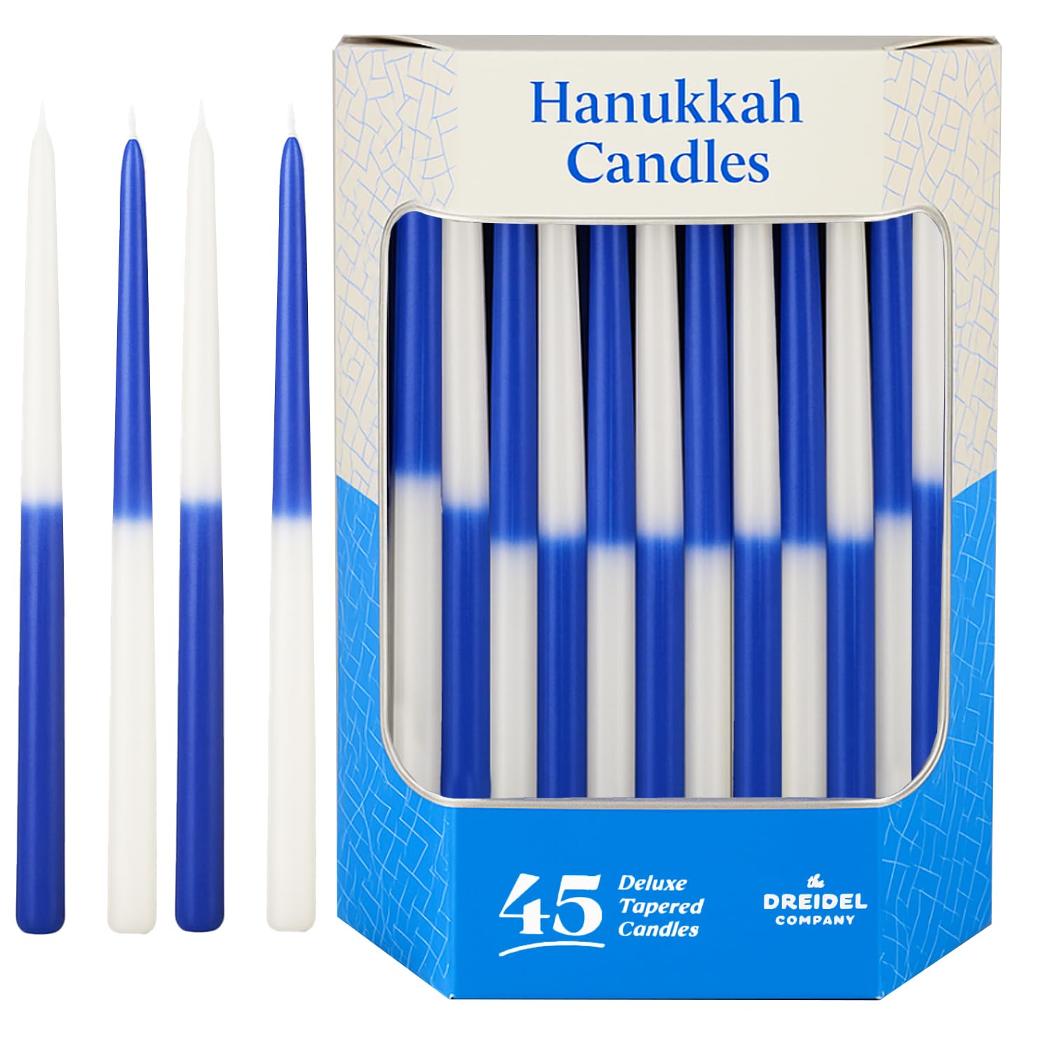 The Dreidel Company Deluxe Tapered Hanukkah Menorah Navy Blue and White with Candles for All 8 Nights of Chanukah by The Dreidel Company - View 6 of 6