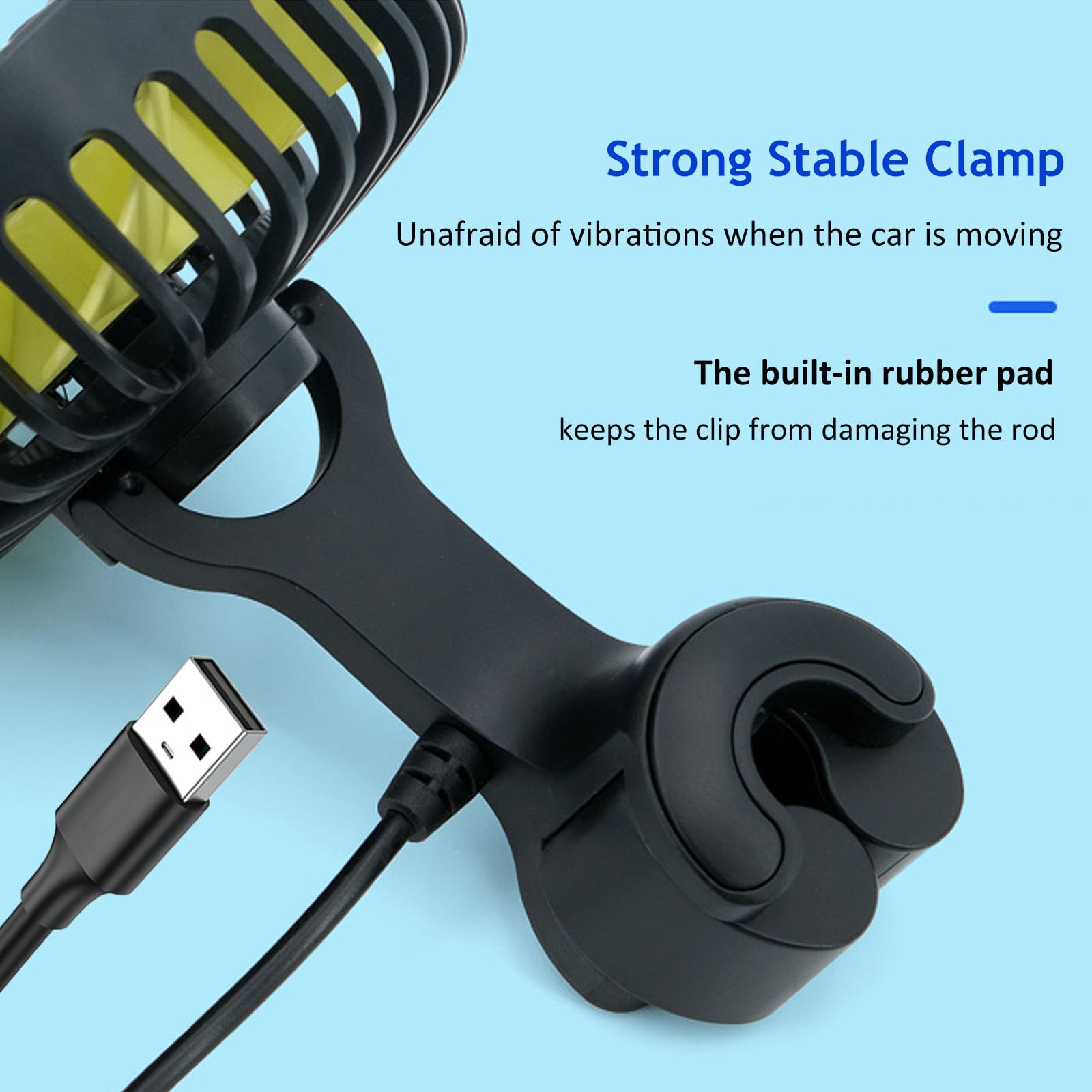 Hoenkeips Hoenkeips USB Powered Car Fan Portable Cooling Fan with 3 Speed Strong Wind Adjustable Clip for SUV RV Rear Seat Air Circulation - View 3 of 7