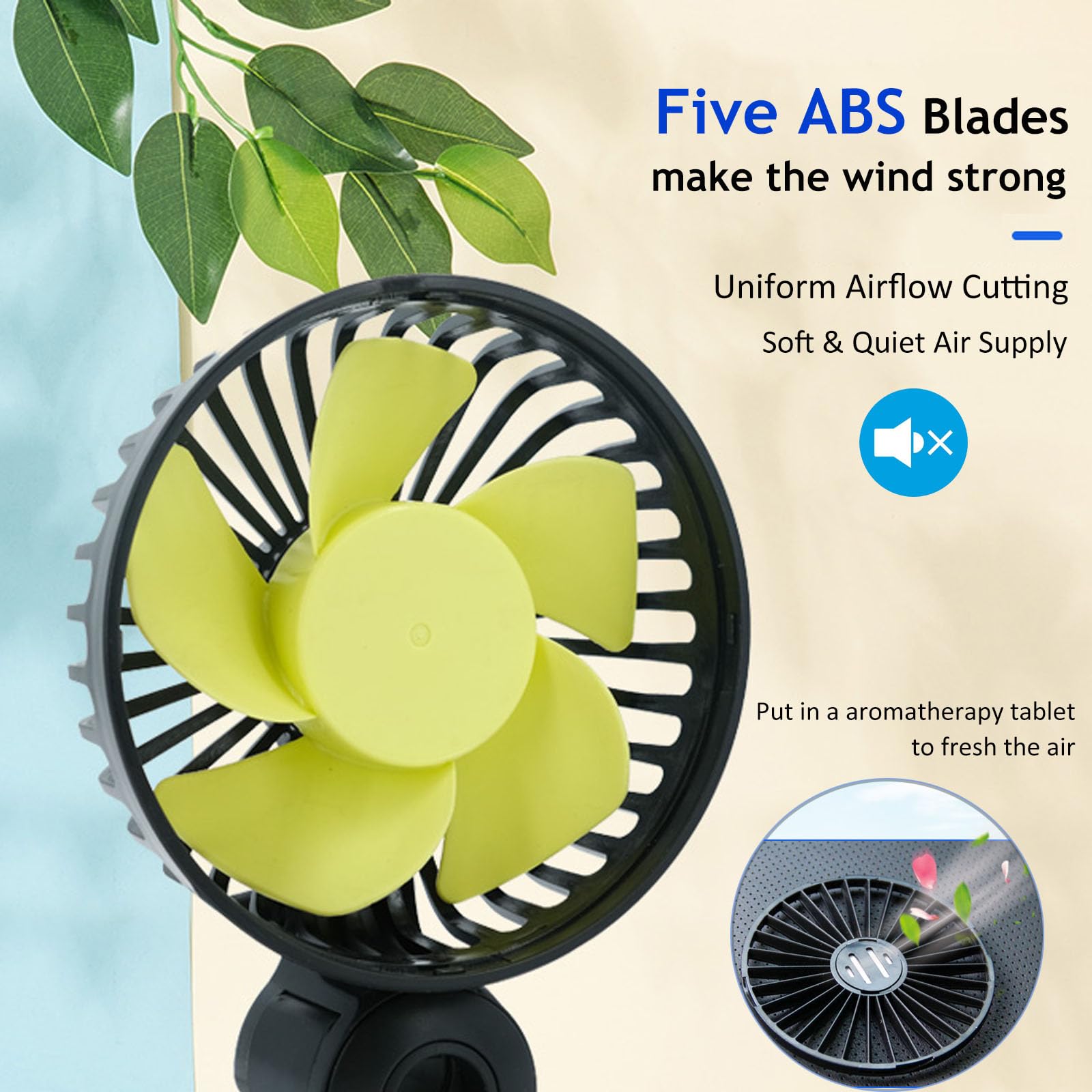 Hoenkeips Hoenkeips USB Powered Car Fan Portable Cooling Fan with 3 Speed Strong Wind Adjustable Clip for SUV RV Rear Seat Air Circulation - View 4 of 7