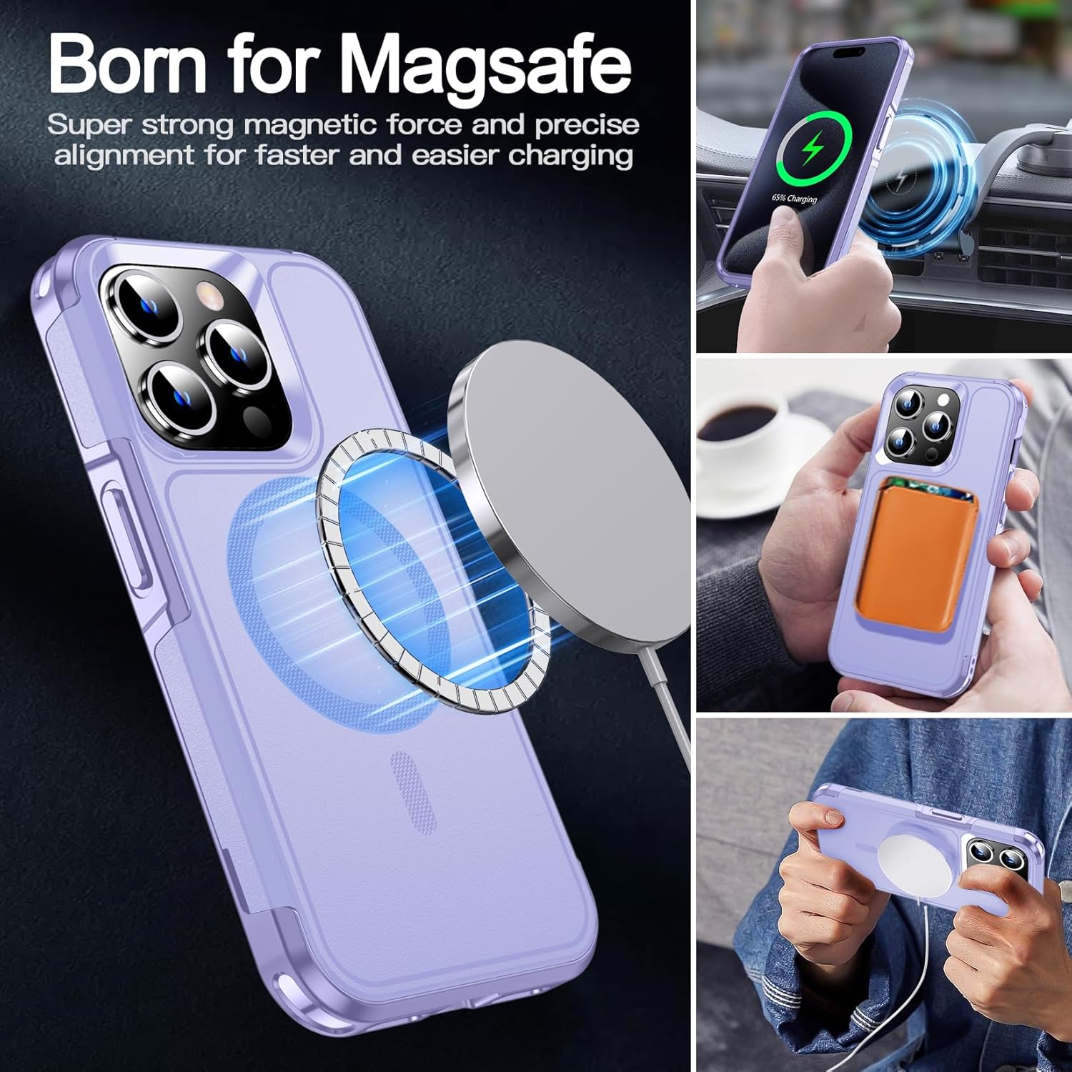 MOZOTER MOZOTER Magnetic iPhone 15 Pro Case with MagSafe Military Grade Drop Protection Non-Slip Full-Body Shockproof Light Purple - View 3 of 7