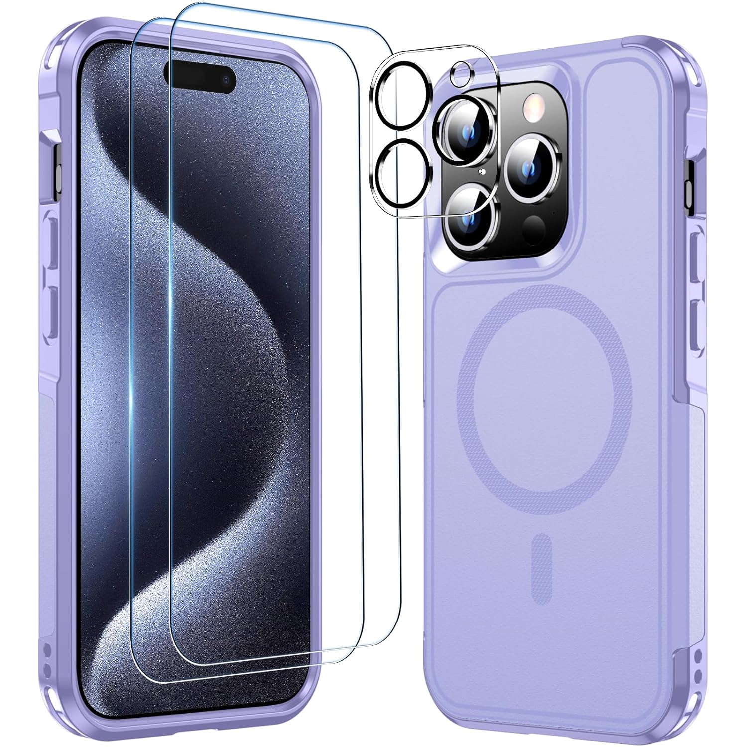 MOZOTER MOZOTER Magnetic iPhone 15 Pro Case with MagSafe Military Grade Drop Protection Non-Slip Full-Body Shockproof Light Purple