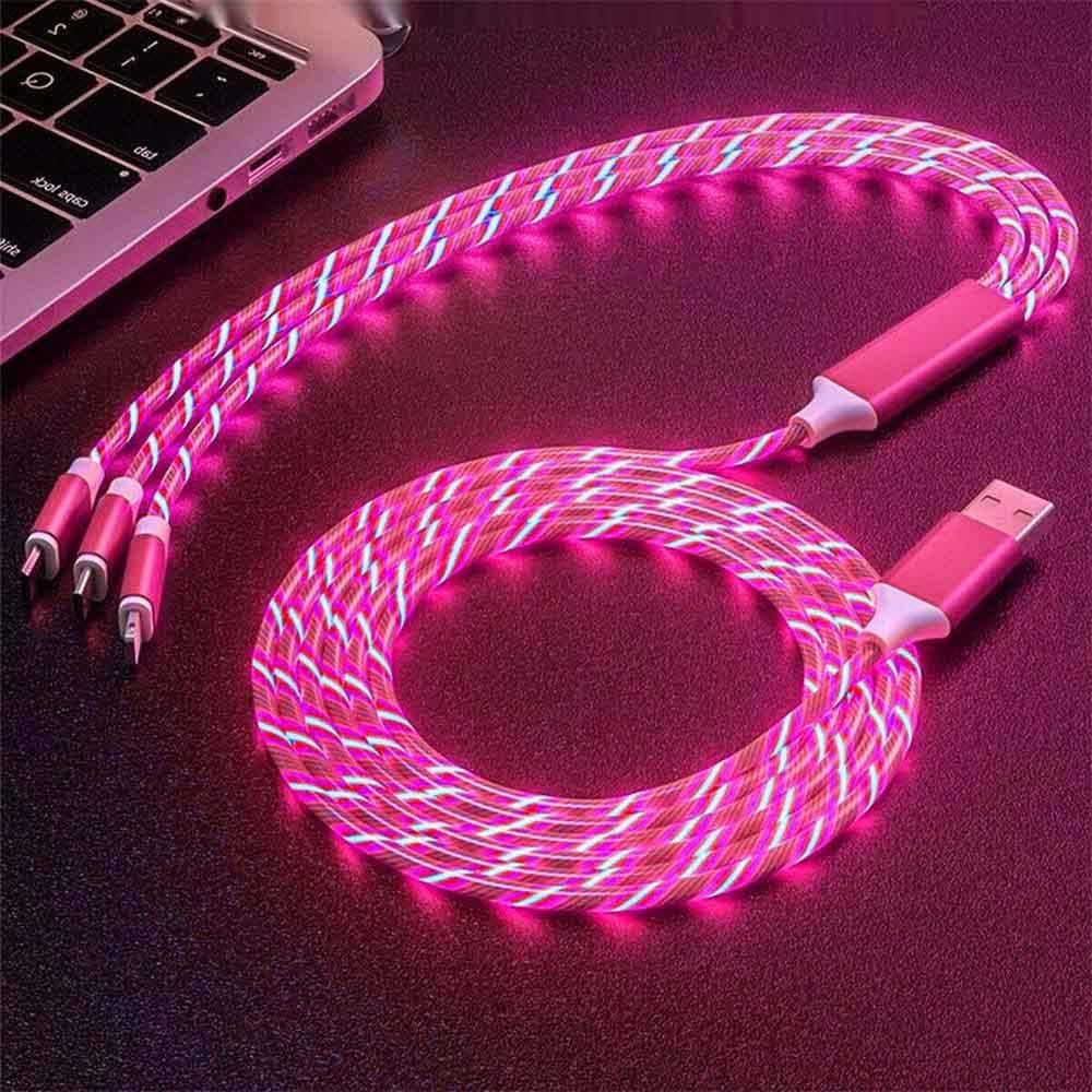PETCTN PETCTN 3 in 1 Multi Charging Cable with LED Flowing Light Fast USB Charger Cord for Micro Type-C and Most Smartphones Red - View 3 of 5
