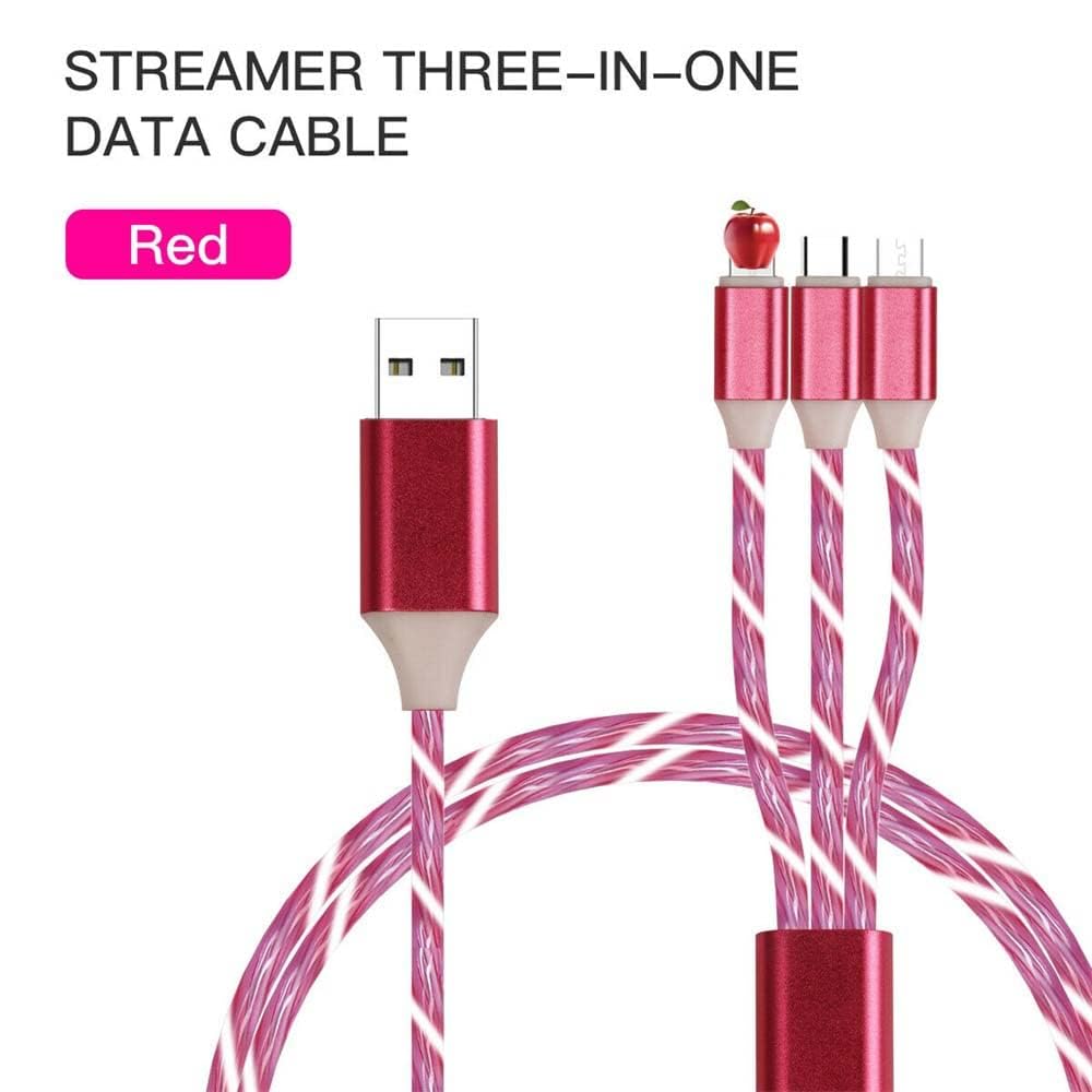 PETCTN PETCTN 3 in 1 Multi Charging Cable with LED Flowing Light Fast USB Charger Cord for Micro Type-C and Most Smartphones Red - View 5 of 5