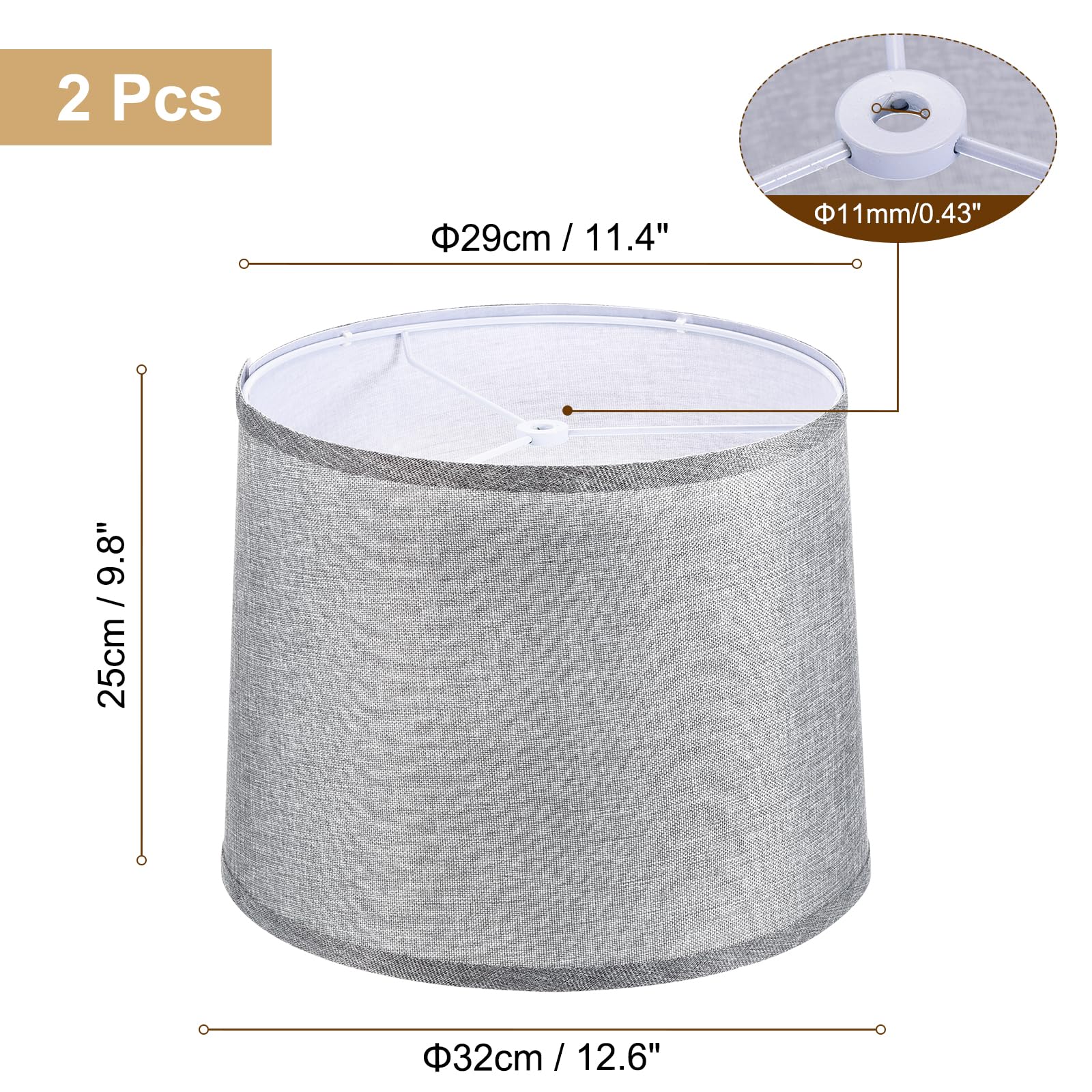 PATIKIL PATIKIL Set of 2 Gray Drum Lamp Shades for Table and Floor Lamps Easy Assembly Medium Linen 11.4" Top 12.6" Bottom 9.8" High - View 2 of 7