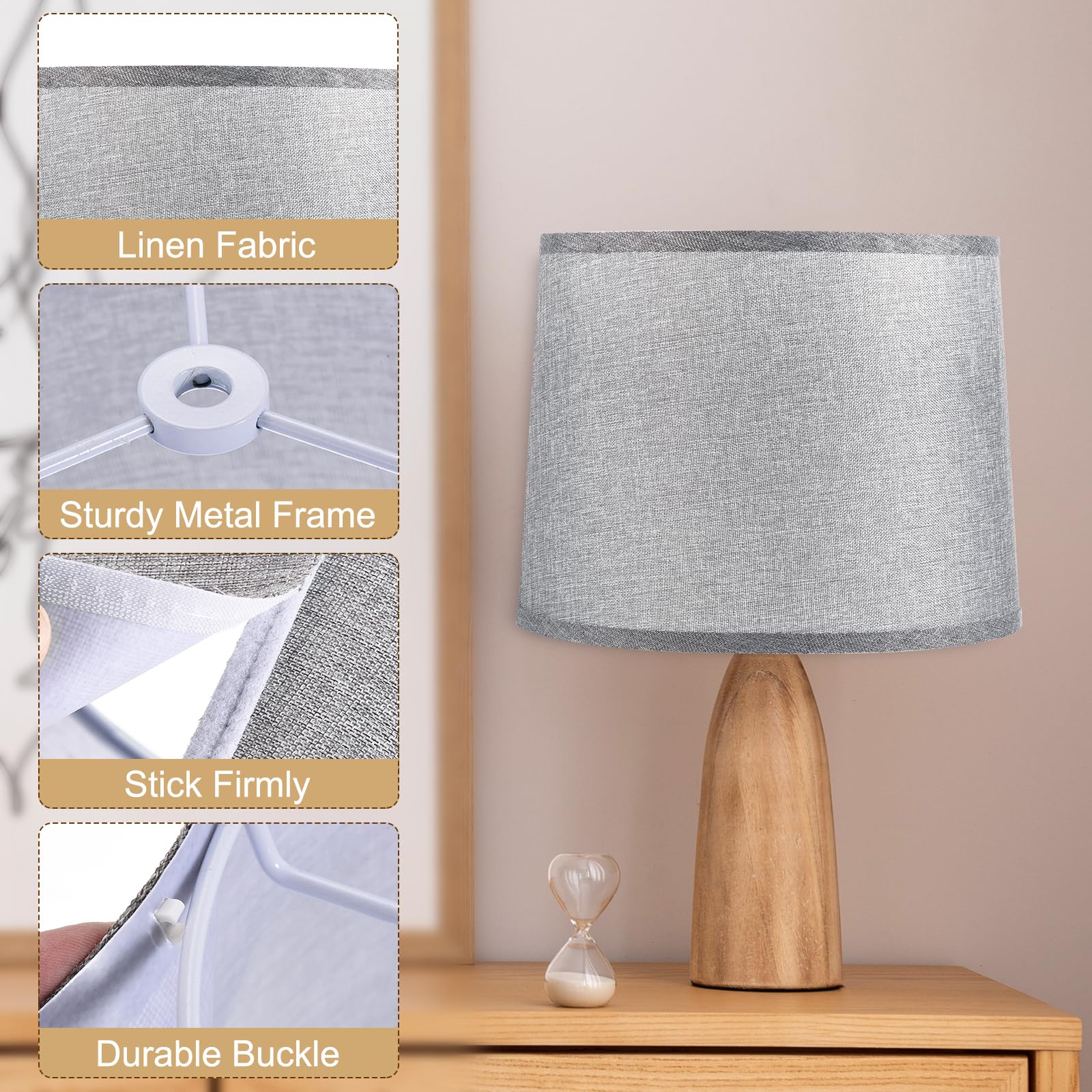 PATIKIL PATIKIL Set of 2 Gray Drum Lamp Shades for Table and Floor Lamps Easy Assembly Medium Linen 11.4" Top 12.6" Bottom 9.8" High - View 3 of 7