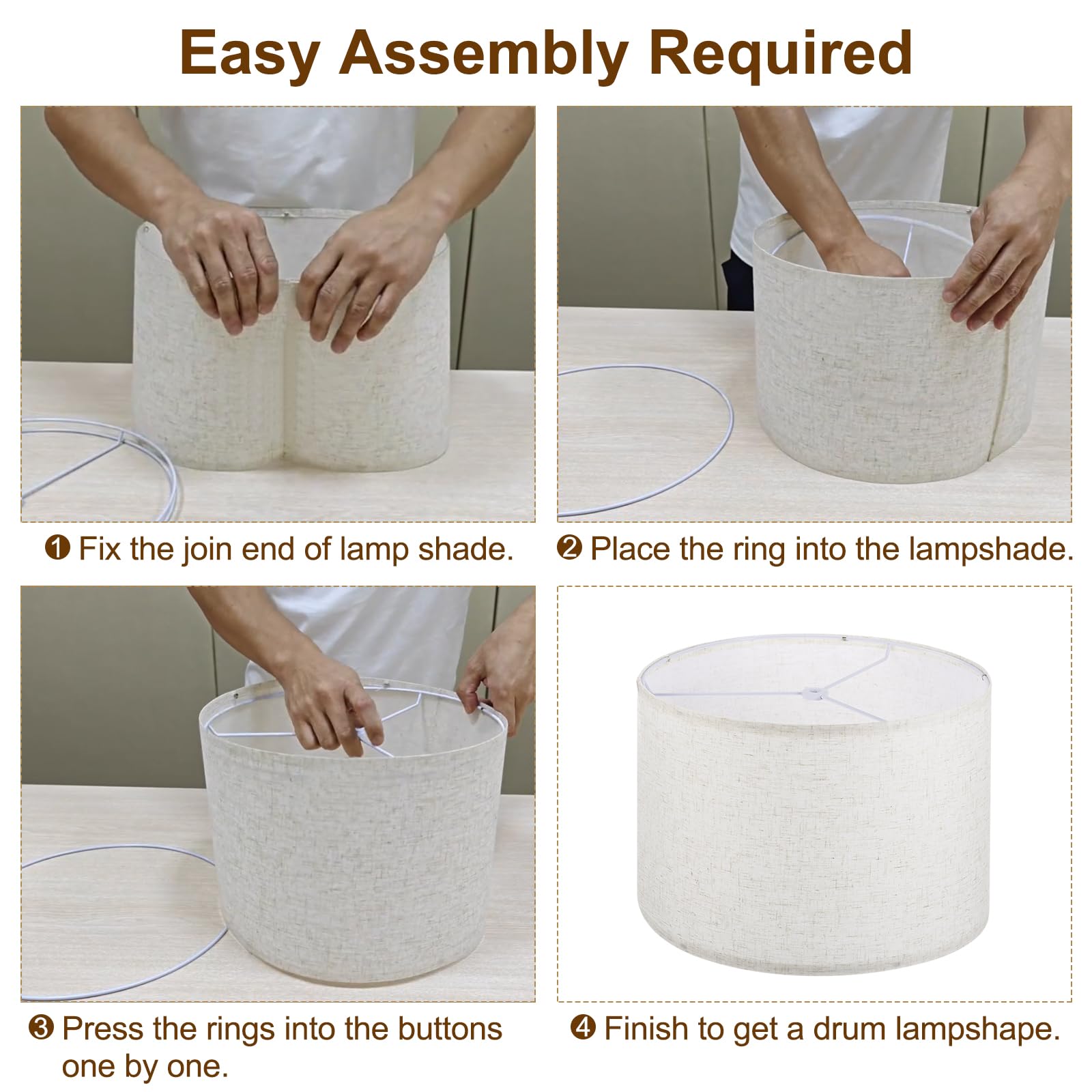 PATIKIL PATIKIL Set of 2 Gray Drum Lamp Shades for Table and Floor Lamps Easy Assembly Medium Linen 11.4" Top 12.6" Bottom 9.8" High - View 4 of 7