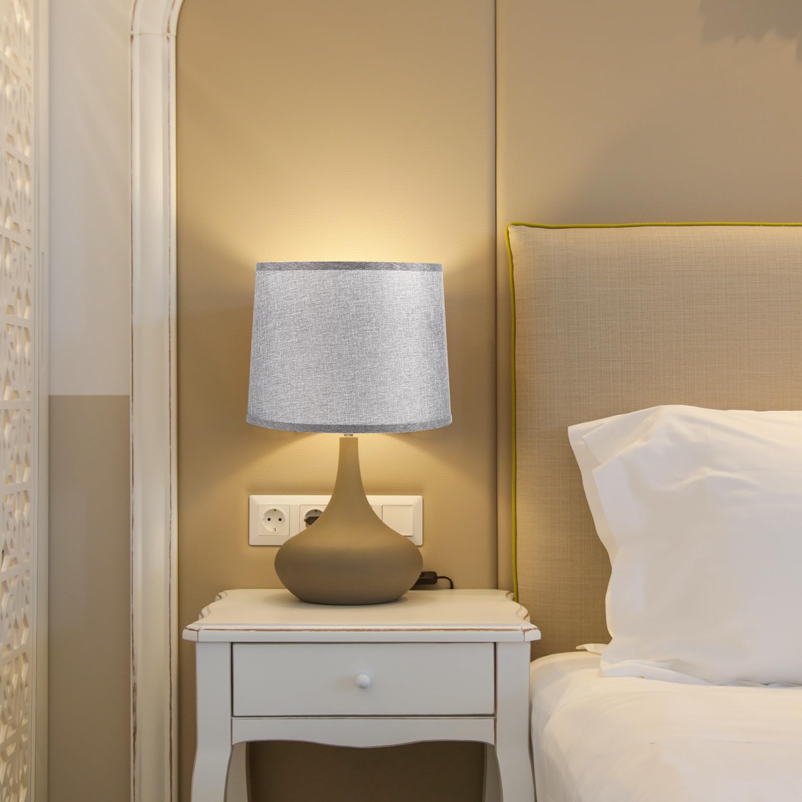 PATIKIL PATIKIL Set of 2 Gray Drum Lamp Shades for Table and Floor Lamps Easy Assembly Medium Linen 11.4" Top 12.6" Bottom 9.8" High - View 6 of 7