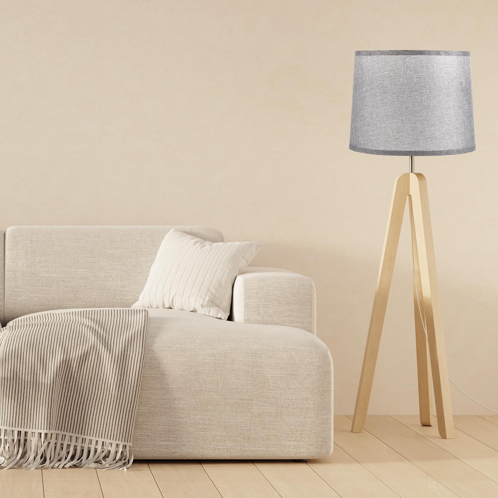 PATIKIL PATIKIL Set of 2 Gray Drum Lamp Shades for Table and Floor Lamps Easy Assembly Medium Linen 11.4" Top 12.6" Bottom 9.8" High - View 7 of 7