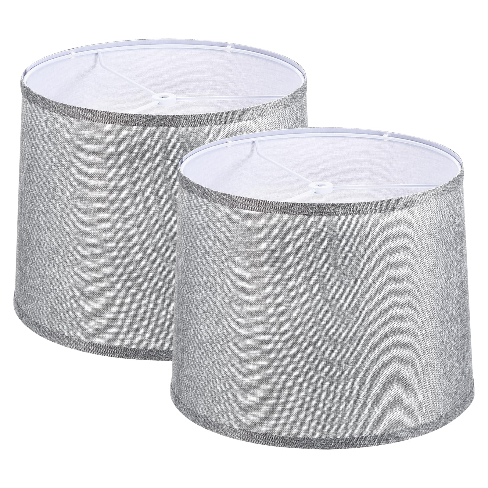 PATIKIL Set of 2 Gray Drum Lamp Shades for Table and Floor Lamps Easy Assembly Medium Linen 11.4" Top 12.6" Bottom 9.8" High