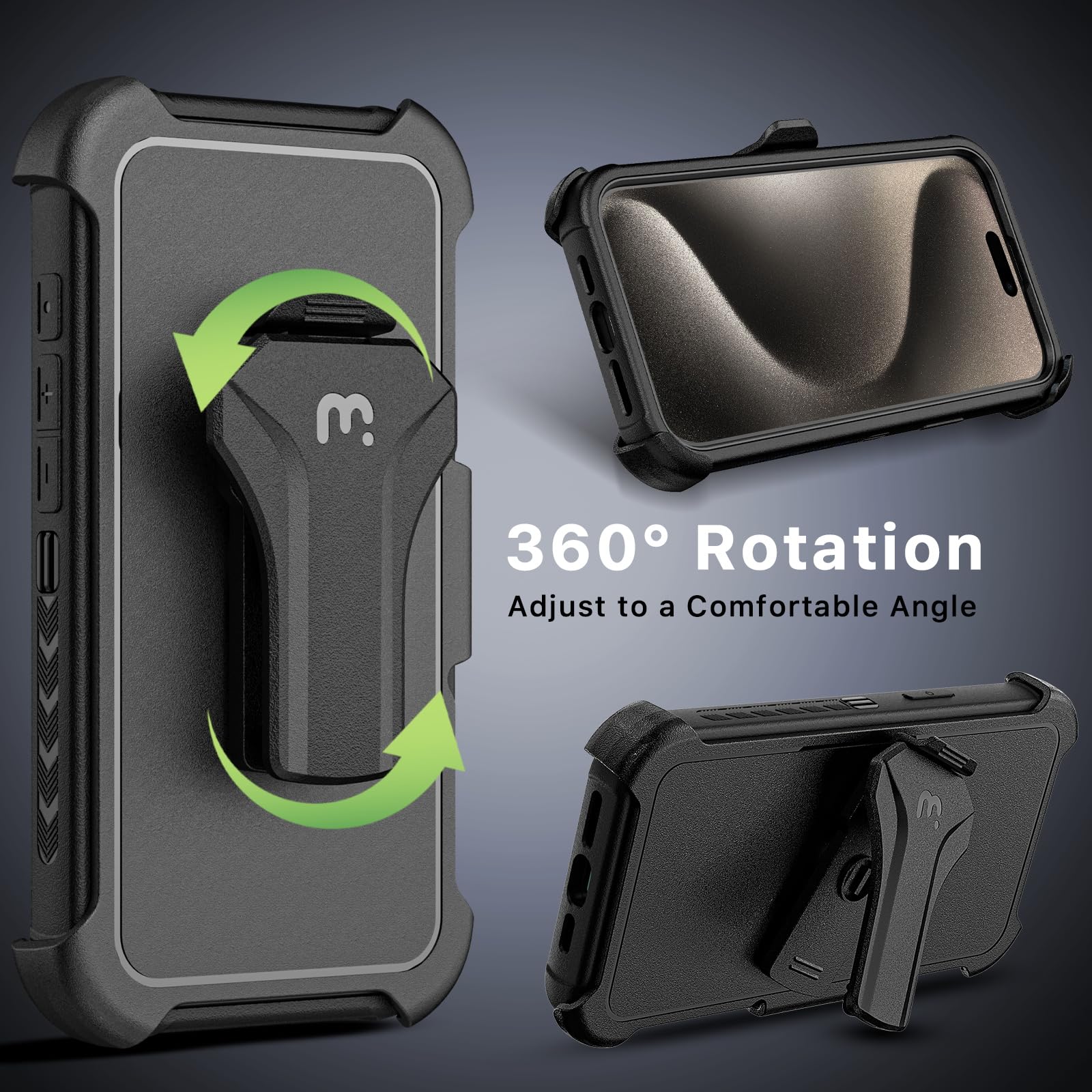 M MYBAT PRO MYBAT PRO Maverick Series iPhone 15 Pro Max Case with Belt Clip Holster and Screen Protector Anti-Drop Shockproof Heavy Duty Black - View 6 of 8