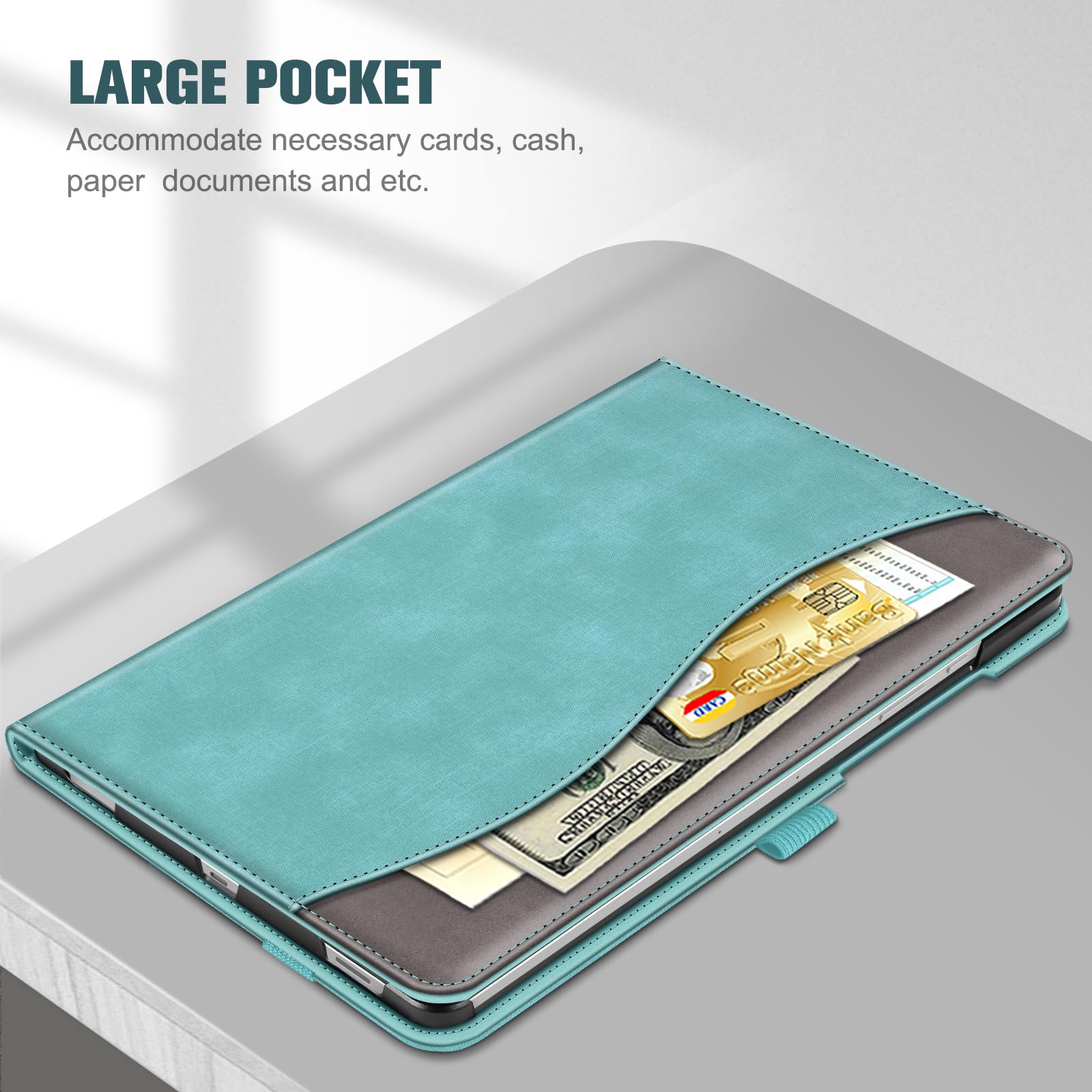 Fintie Multi-Angle Protective Case for Samsung Galaxy Tab S9 FE 10.9 Inch and S9 11 Inch 2023 with Auto Sleep Wake and Pocket Turquoise - View 6 of 9