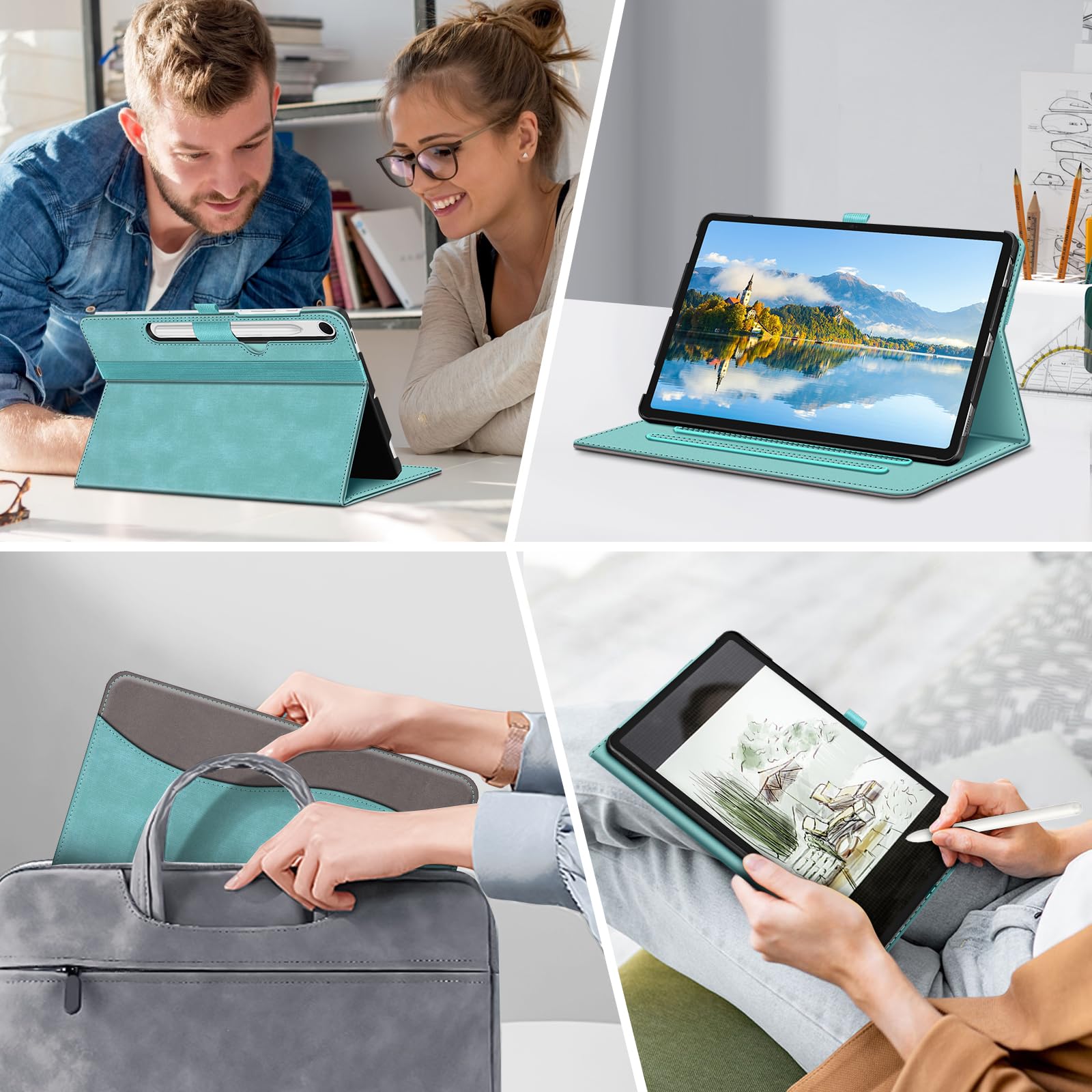 Fintie Multi-Angle Protective Case for Samsung Galaxy Tab S9 FE 10.9 Inch and S9 11 Inch 2023 with Auto Sleep Wake and Pocket Turquoise - View 7 of 9