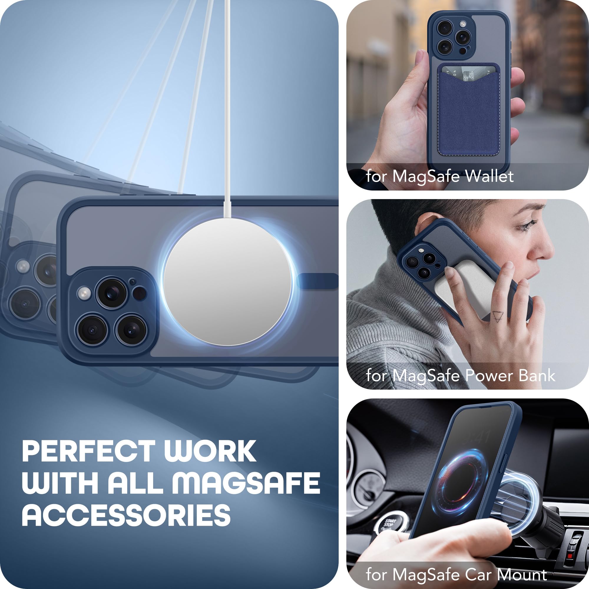 TIESZEN Magnetic iPhone 15 Pro Case with Privacy Screen Protector and Camera Protection Dustproof Shockproof Dark Blue 6.1 Inch - View 4 of 9