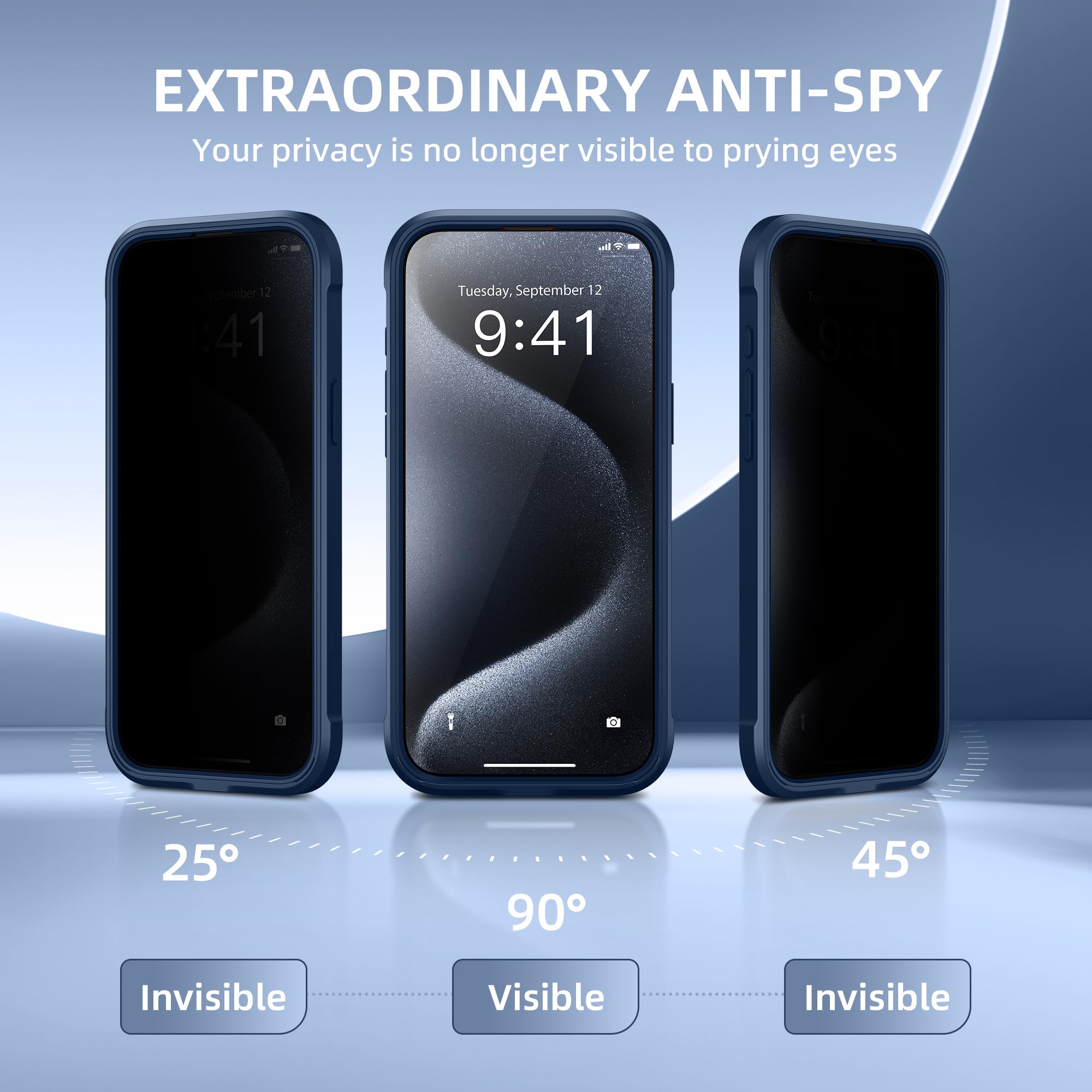 TIESZEN Magnetic iPhone 15 Pro Case with Privacy Screen Protector and Camera Protection Dustproof Shockproof Dark Blue 6.1 Inch - View 9 of 9