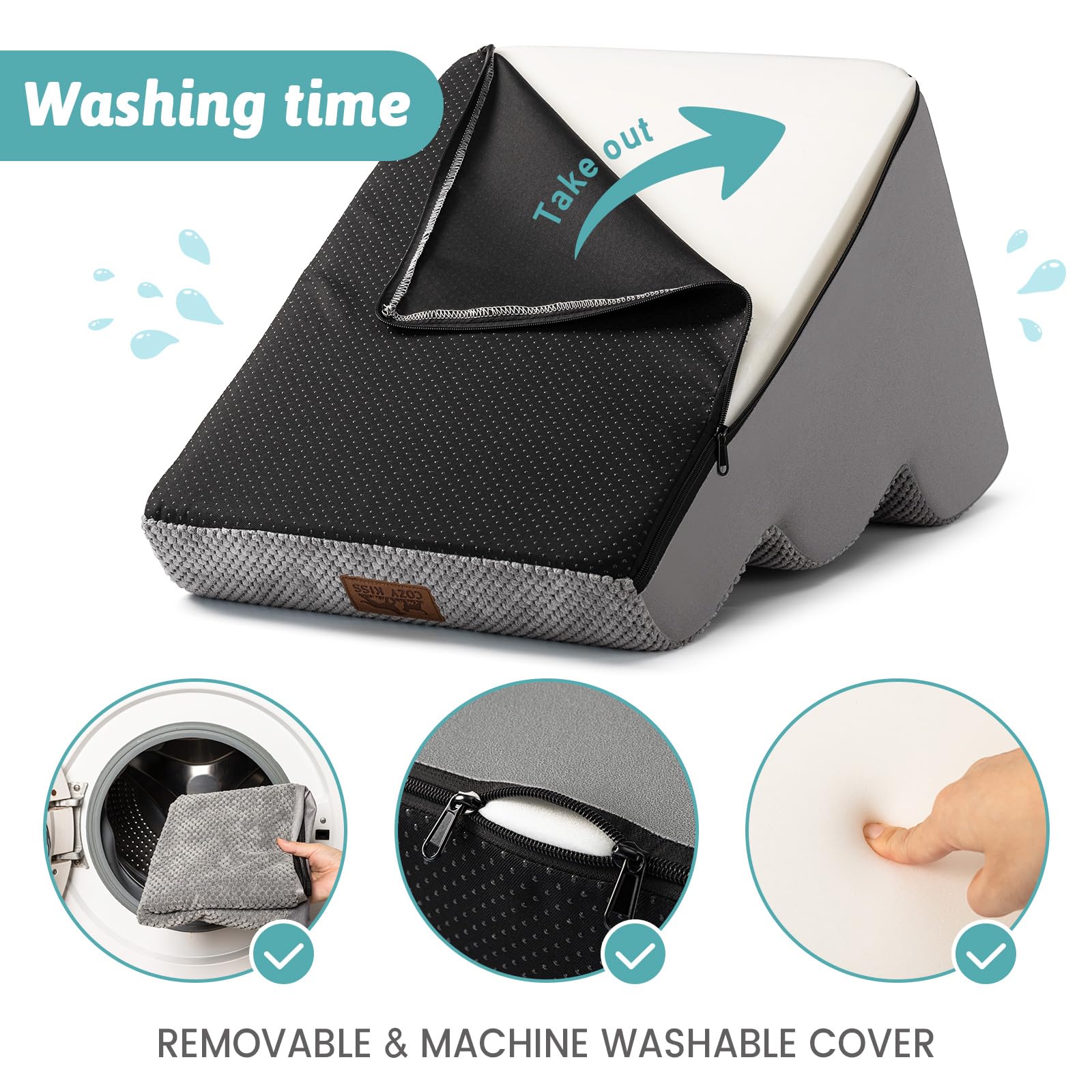 COZY KISS Cozy Kiss Dog Stairs for Small Dogs 19.7 Inch Curved Step Ramp for Sofa Couch Bed High Density Foam 4 Step Grey - View 6 of 7