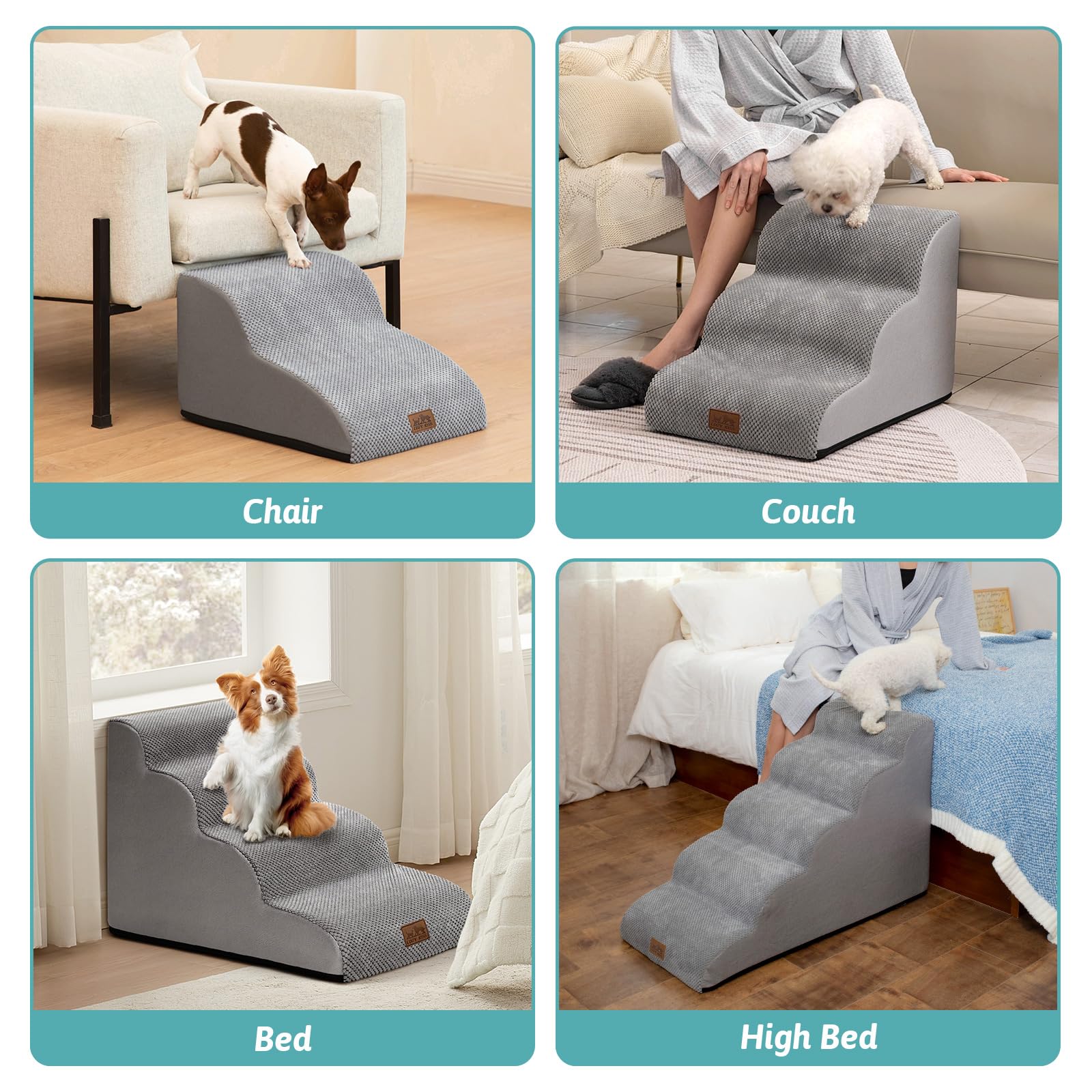 COZY KISS Cozy Kiss Dog Stairs for Small Dogs 19.7 Inch Curved Step Ramp for Sofa Couch Bed High Density Foam 4 Step Grey - View 7 of 7
