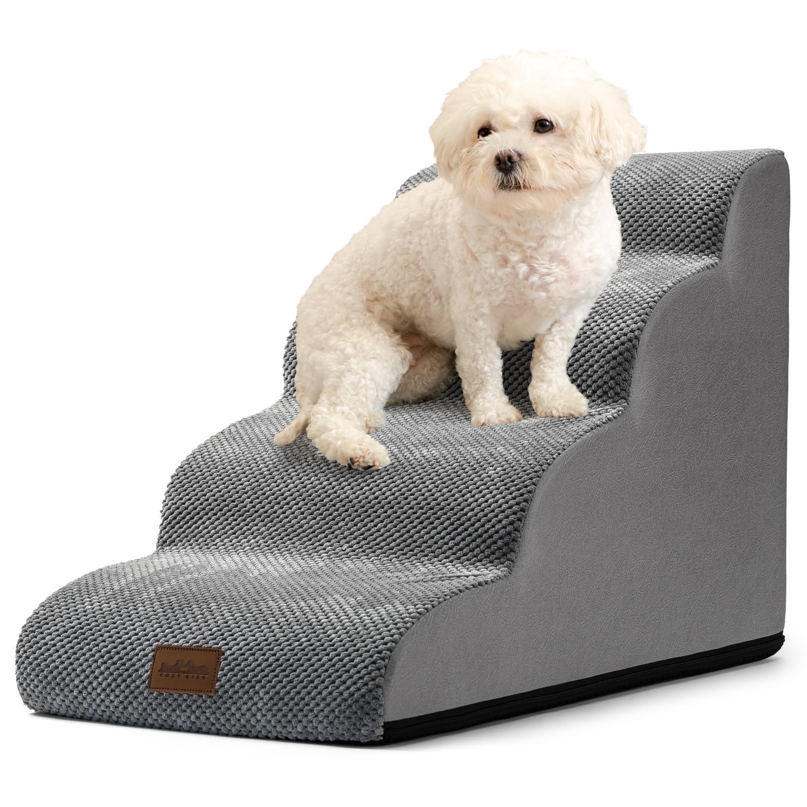 COZY KISS Cozy Kiss Dog Stairs for Small Dogs 19.7 Inch Curved Step Ramp for Sofa Couch Bed High Density Foam 4 Step Grey