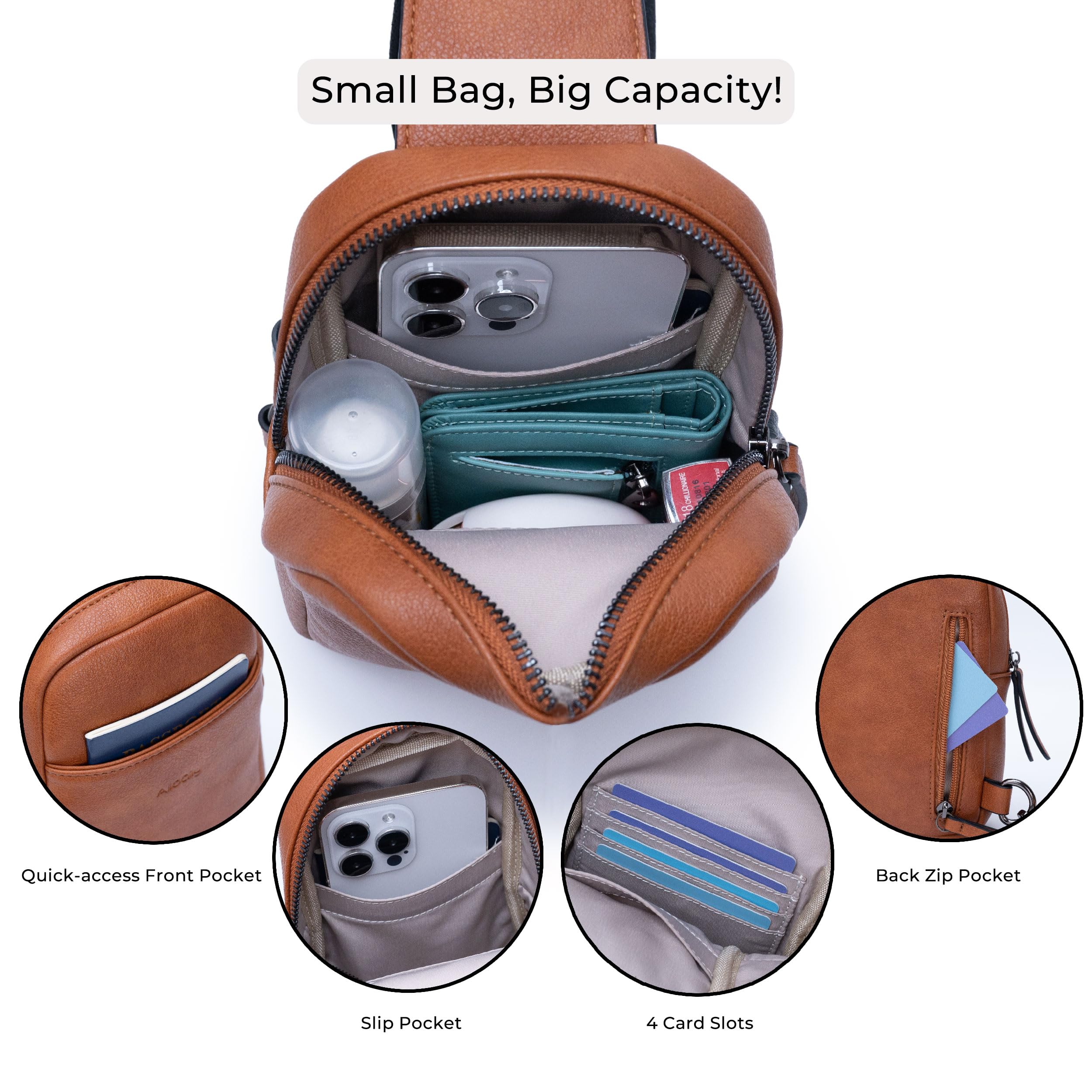 Alldaily Alldaily Small Sling Bag for Women Leather Crossbody Purse Trendy Chest Bag for Travel Fanny Pack in Brown - View 3 of 7