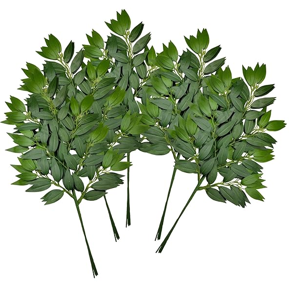 FUNORNAM FUNORNAM 18Pcs Italian Ruscus Greenery Stems Artificial Silk Leaves for DIY Wedding Arch Bouquet Filler Table Centerpieces Home Decor
