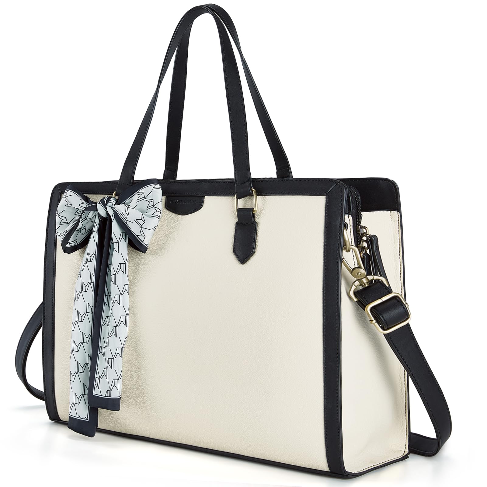 Missnine Missnine 15.6 Inch Laptop Bag for Women Stylish Tote Briefcase Handbag with 3-Layer Compartments Ideal for Office and Travel Beige Purse