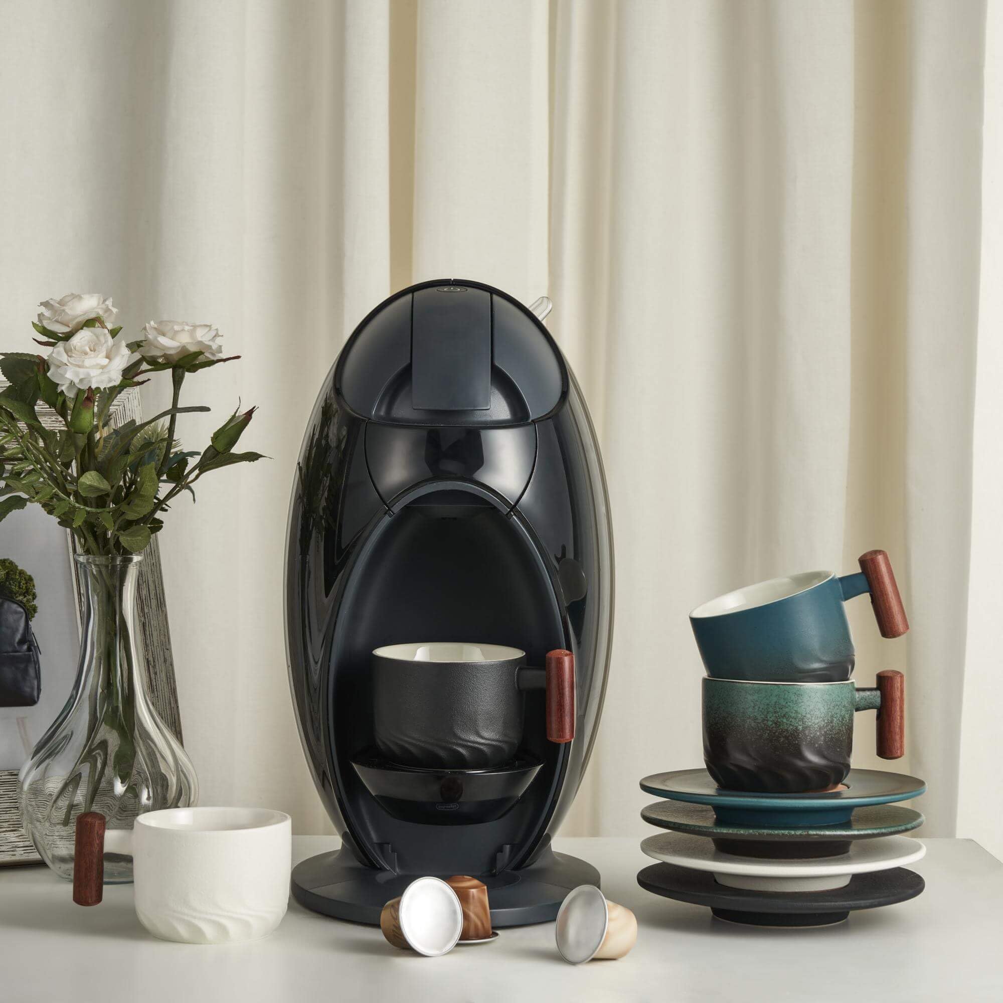 CLASGLAZ CLASGLAZ 6oz Ceramic Espresso Cups Set of 4 with Wooden Handle for Latte Cappuccino and Tea - View 3 of 7