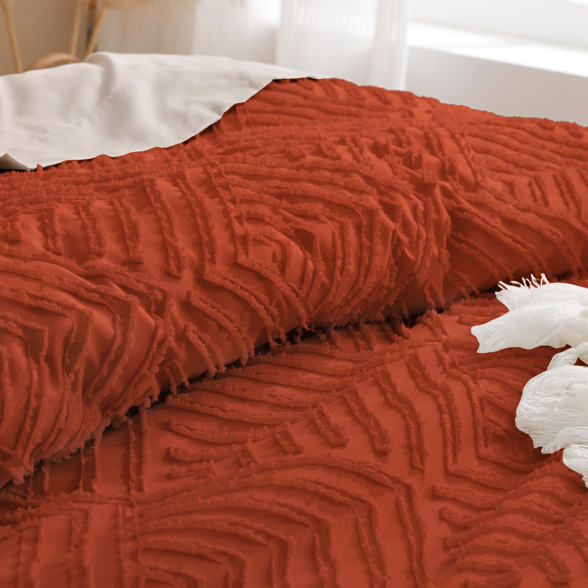 Andency Andency Burnt Orange California King Comforter Set 3 Pieces Soft Lightweight Down Alternative Bedding Oversized Terracotta Boho Tufted 104x96In - View 5 of 7