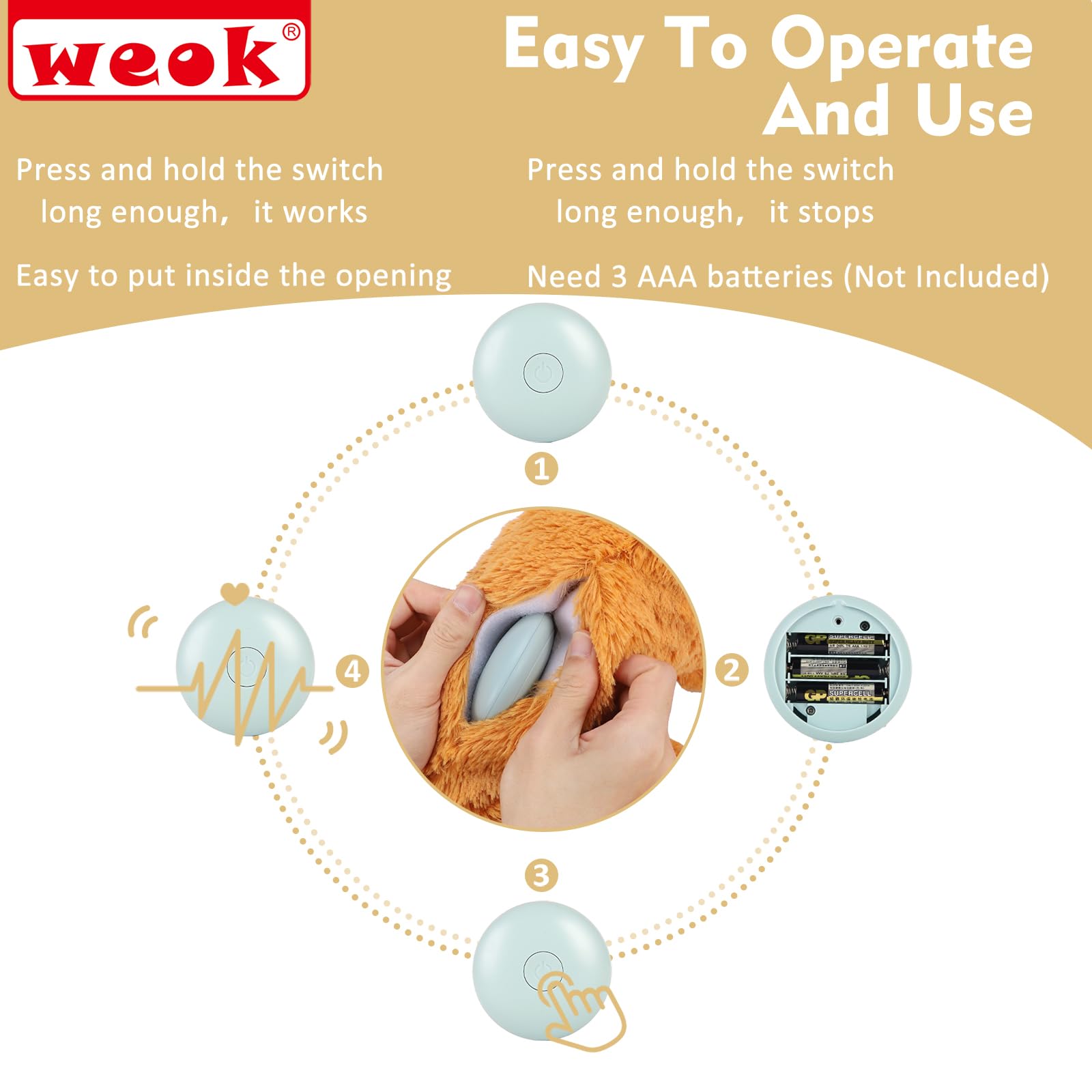 WEOK WEOK Heartbeat Puppy Toy Comfort Cuddler Pillow for Dog Anxiety Relief and Calming Sleep Aid for Pets - View 6 of 9