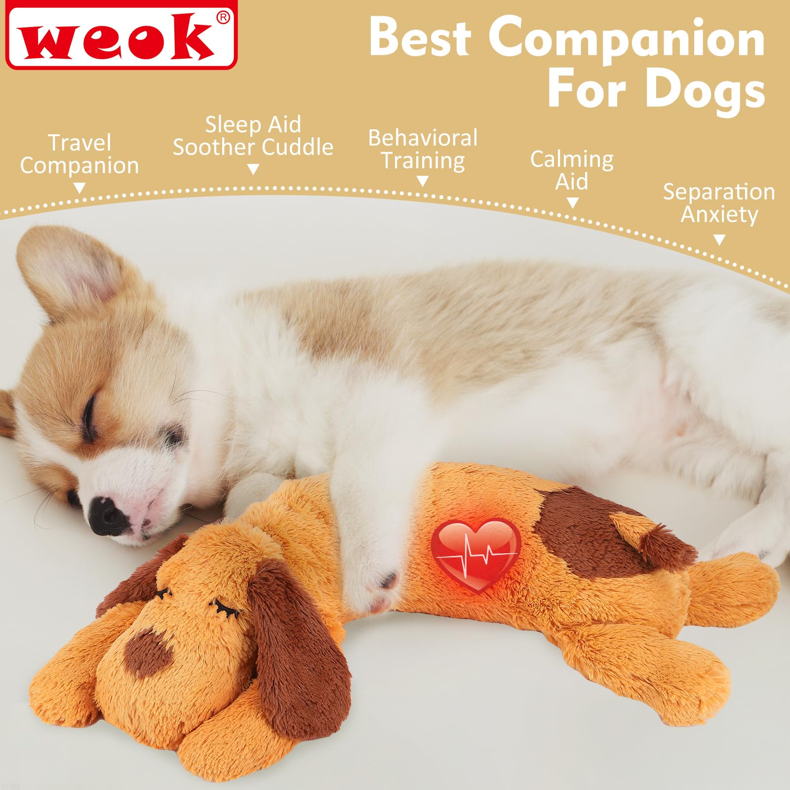 WEOK WEOK Heartbeat Puppy Toy Comfort Cuddler Pillow for Dog Anxiety Relief and Calming Sleep Aid for Pets - View 8 of 9