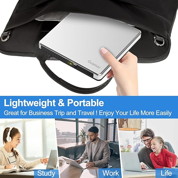 Guamar Guamar External CD DVD Drive USB 3.0 Portable Optical Disk Reader Burner for Laptop MacBook Pro PC Windows 11 with 2 USB Ports SD TF Slot - View 9 of 10