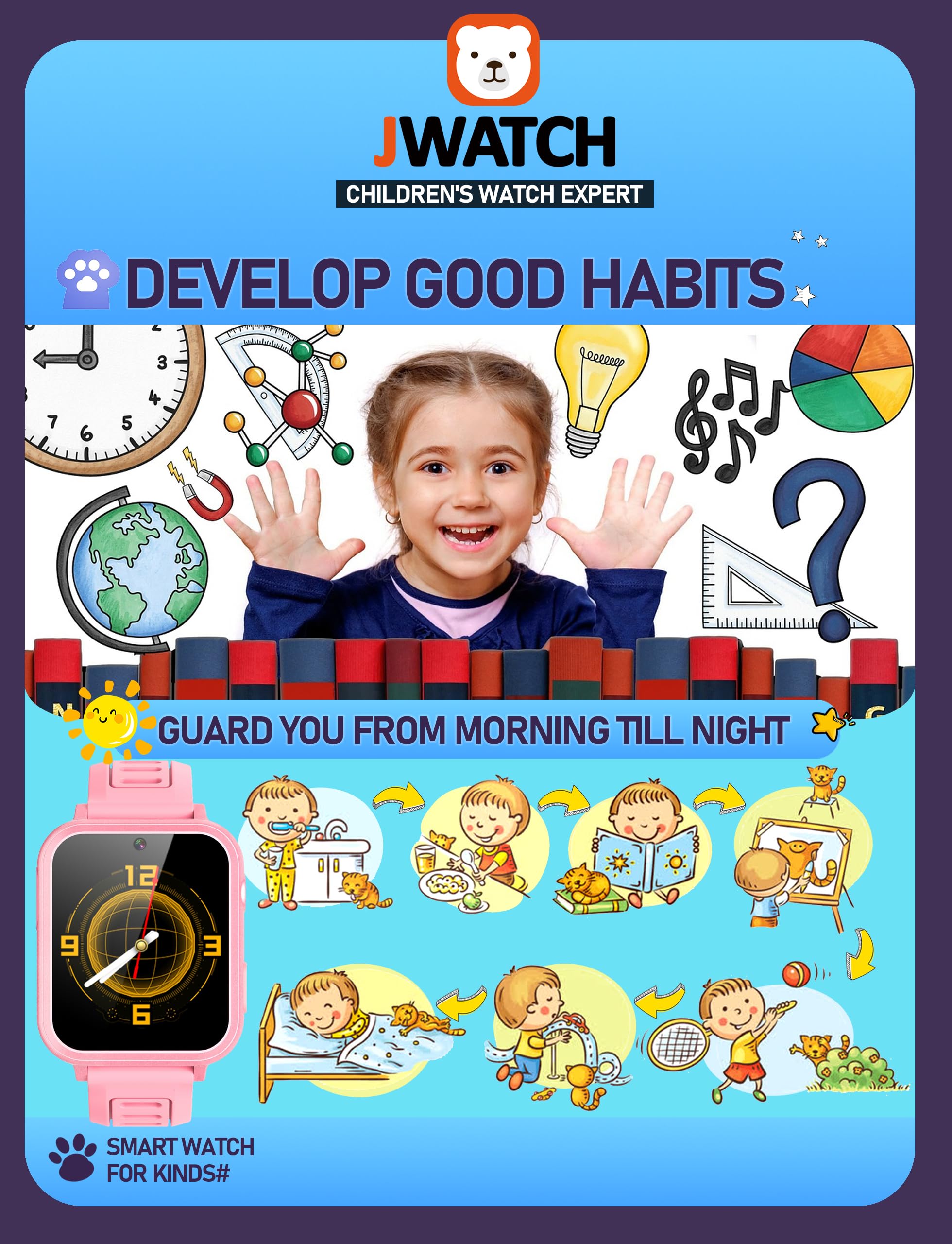 Jwatch Jwatch Kids Smart Watch for Boys and Girls 6-12 with Pedometer Audio Book Camera Music Player Perfect Birthday and Christmas Gift Pink - View 3 of 7