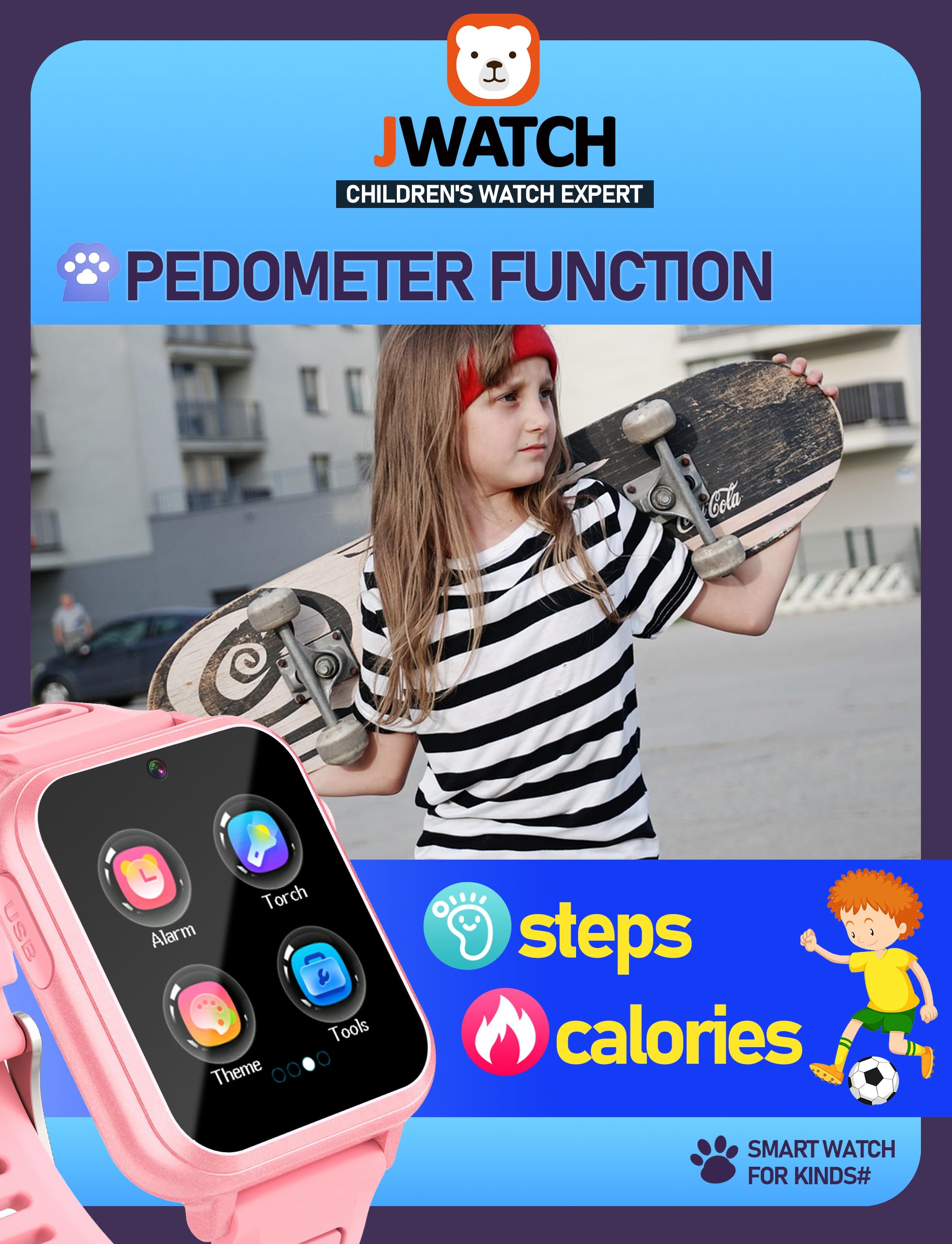 Jwatch Jwatch Kids Smart Watch for Boys and Girls 6-12 with Pedometer Audio Book Camera Music Player Perfect Birthday and Christmas Gift Pink - View 6 of 7