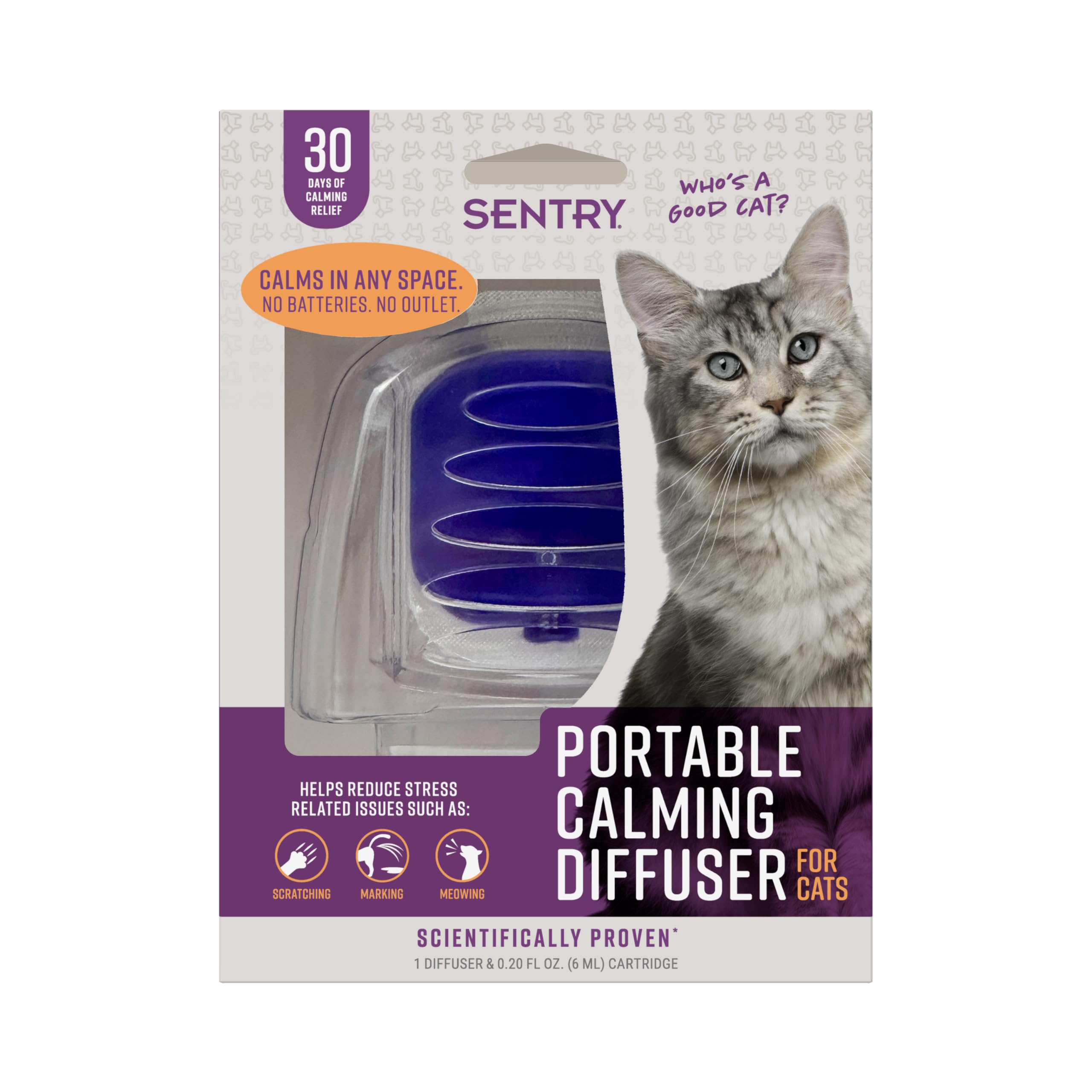 Sentry Sentry Behavior Portable Calming Diffuser for Cats Reduces Stress and Bad Behavior with Pheromones Easy to Use 30 Day Release