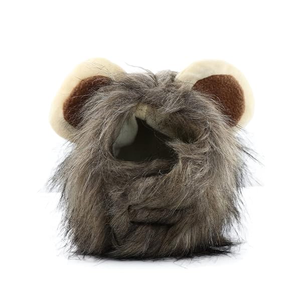 Pokinge Lion Mane Cat Wig Fancy Lion Ear Hair Cap for Cats and Dogs Halloween Costume Party Cosplay Accessory