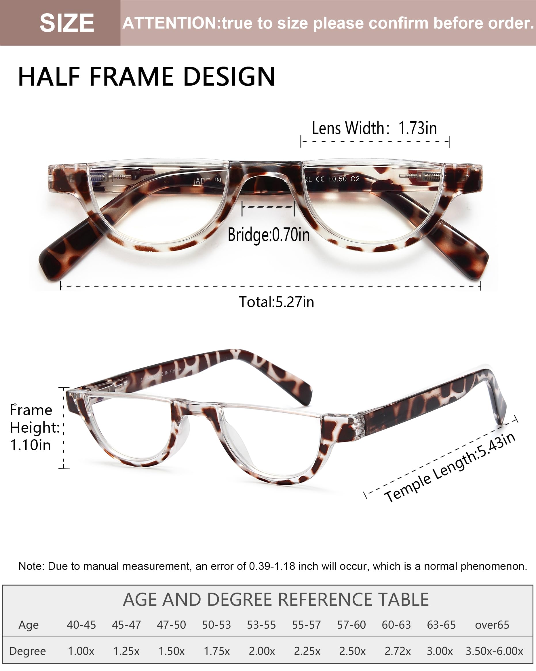 EYEURL EYEURL Half Frame Reading Glasses for Women 5 Pack Blue Light Blocking Rimless Computer Readers Anti UV Ray Eyeglasses with Spring Hinges 1.25 - View 3 of 8