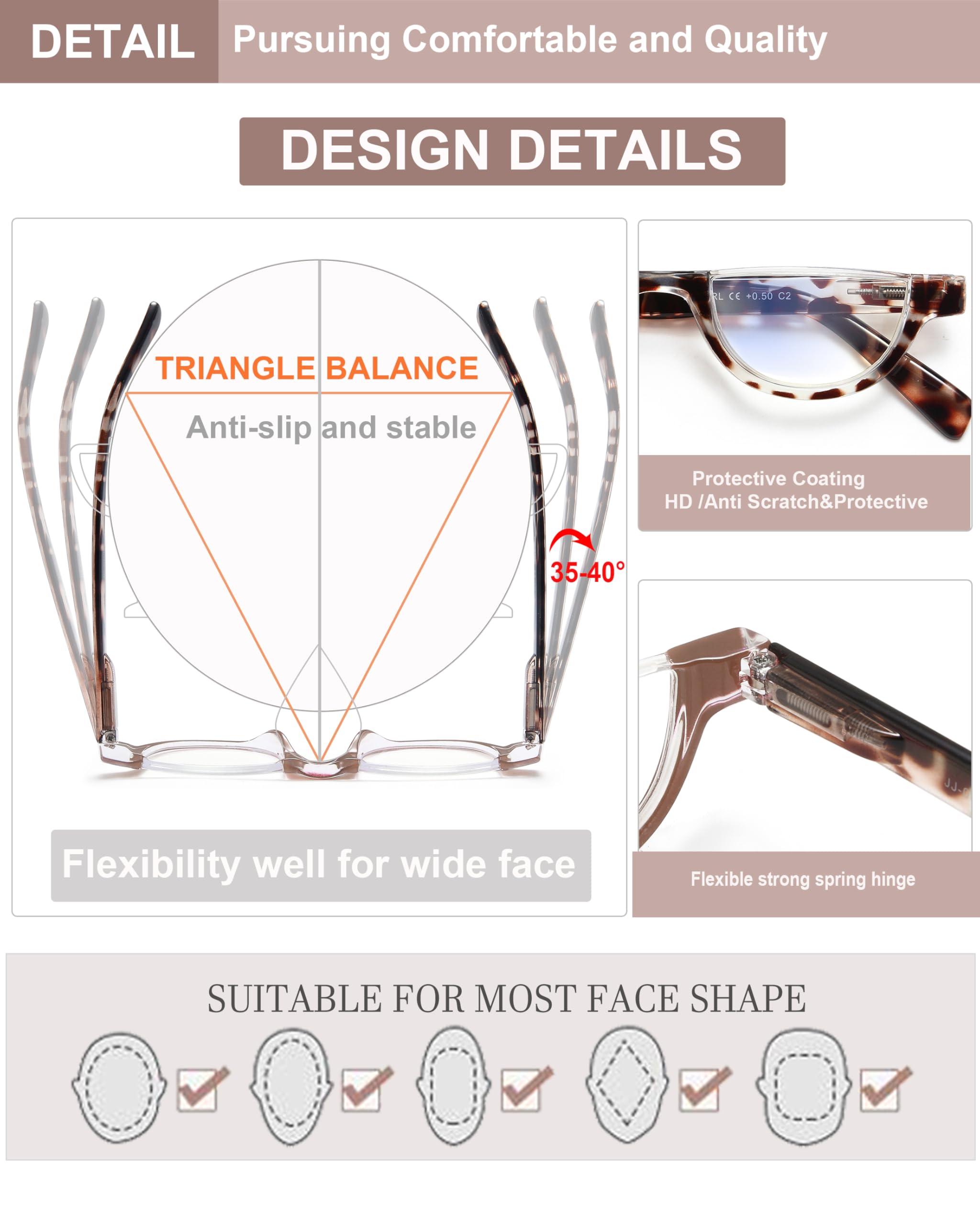 EYEURL EYEURL Half Frame Reading Glasses for Women 5 Pack Blue Light Blocking Rimless Computer Readers Anti UV Ray Eyeglasses with Spring Hinges 1.25 - View 4 of 8