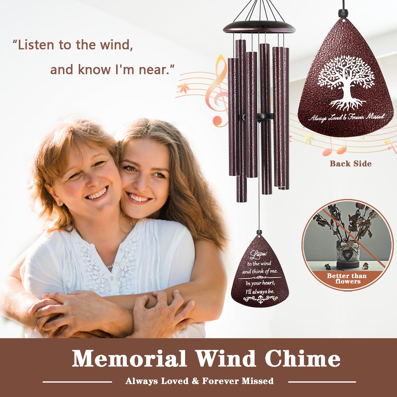 Soopau Soopau 32 Inch Sympathy Wind Chimes for Outside Memorial Gifts for Loss of Loved One in Memory of Mother Father Bronze - View 2 of 6