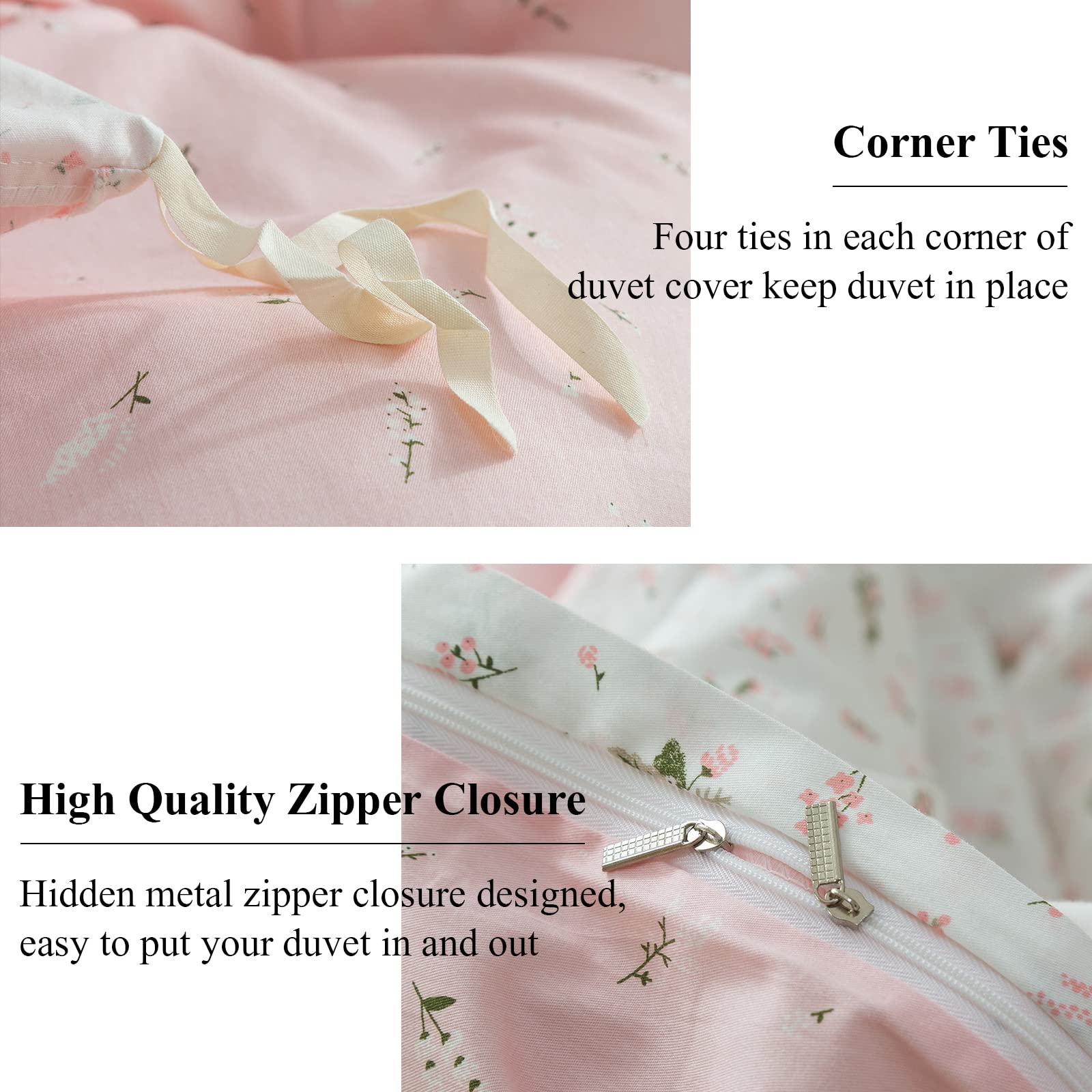EAVD EAVD Vintage Floral Duvet Cover Full Size Cotton Pink Garden Bedding Set with Zipper and 2 Pillowcases for Chic Aesthetic Comfort - View 5 of 9
