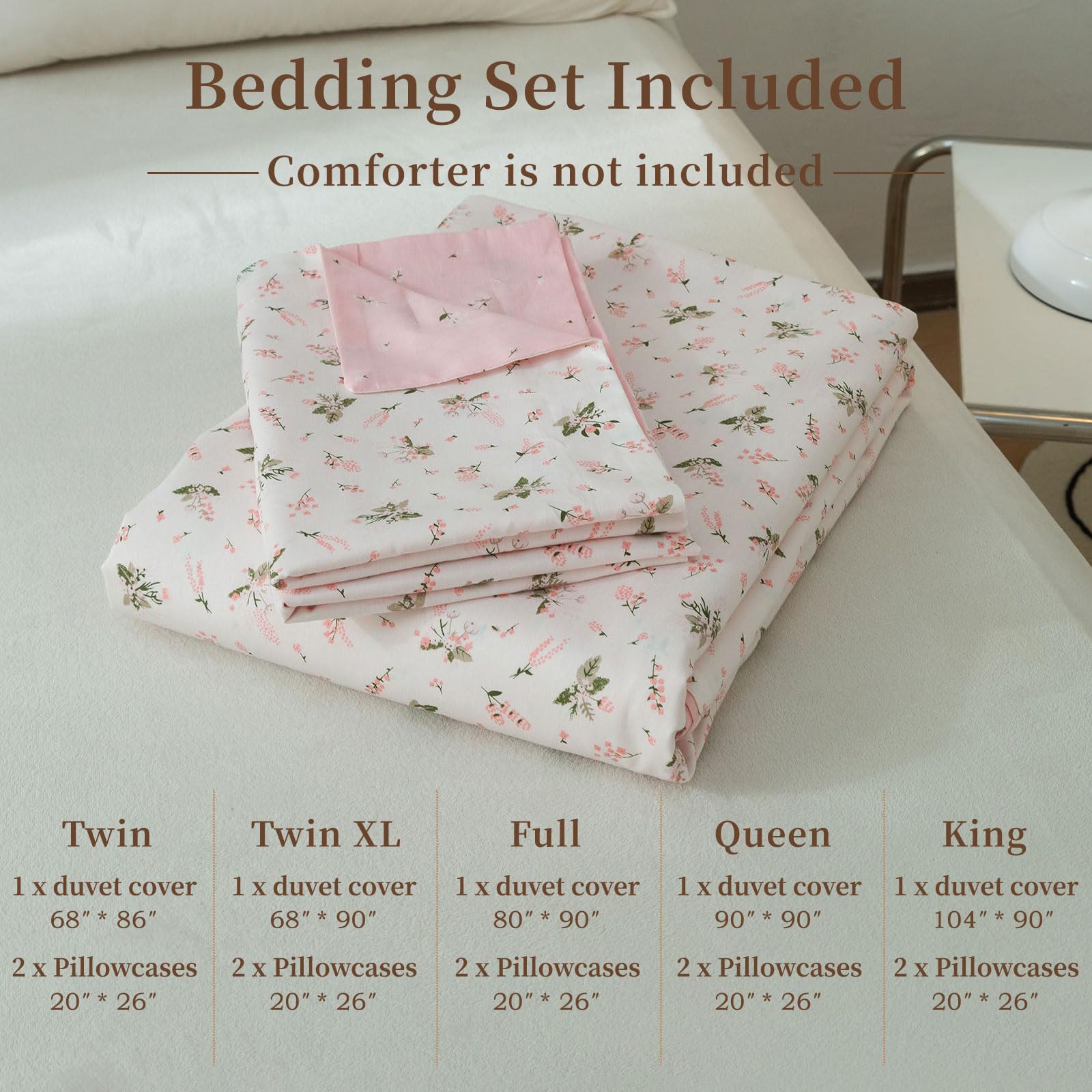 EAVD EAVD Vintage Floral Duvet Cover Full Size Cotton Pink Garden Bedding Set with Zipper and 2 Pillowcases for Chic Aesthetic Comfort - View 6 of 9