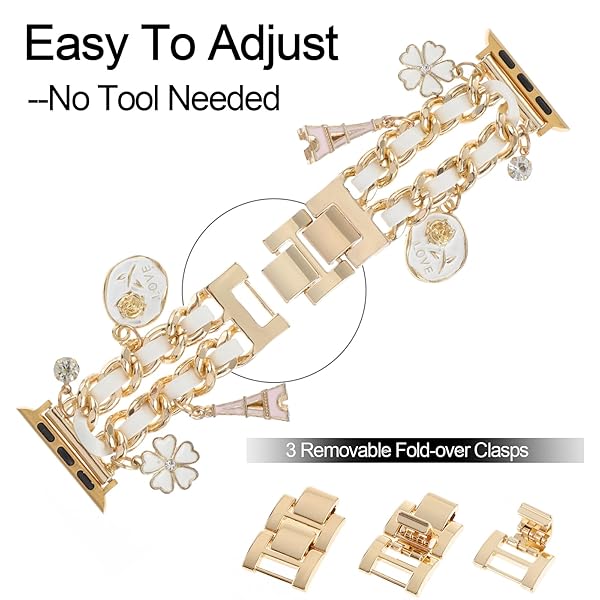 REALSIGN REALSIGN Stylish Metal Wristband for Apple Watch 38mm 40mm 41mm - Cuban Chain Band with Unique Flower Pendants for Women - View 4 of 9