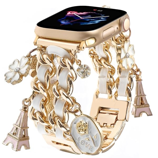 REALSIGN REALSIGN Stylish Metal Wristband for Apple Watch 38mm 40mm 41mm - Cuban Chain Band with Unique Flower Pendants for Women - View 5 of 9