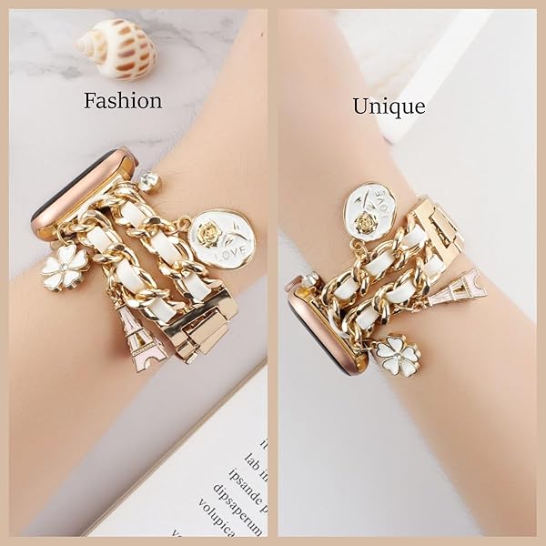 REALSIGN REALSIGN Stylish Metal Wristband for Apple Watch 38mm 40mm 41mm - Cuban Chain Band with Unique Flower Pendants for Women - View 7 of 9