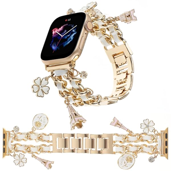 REALSIGN REALSIGN Stylish Metal Wristband for Apple Watch 38mm 40mm 41mm - Cuban Chain Band with Unique Flower Pendants for Women - View 2 of 9